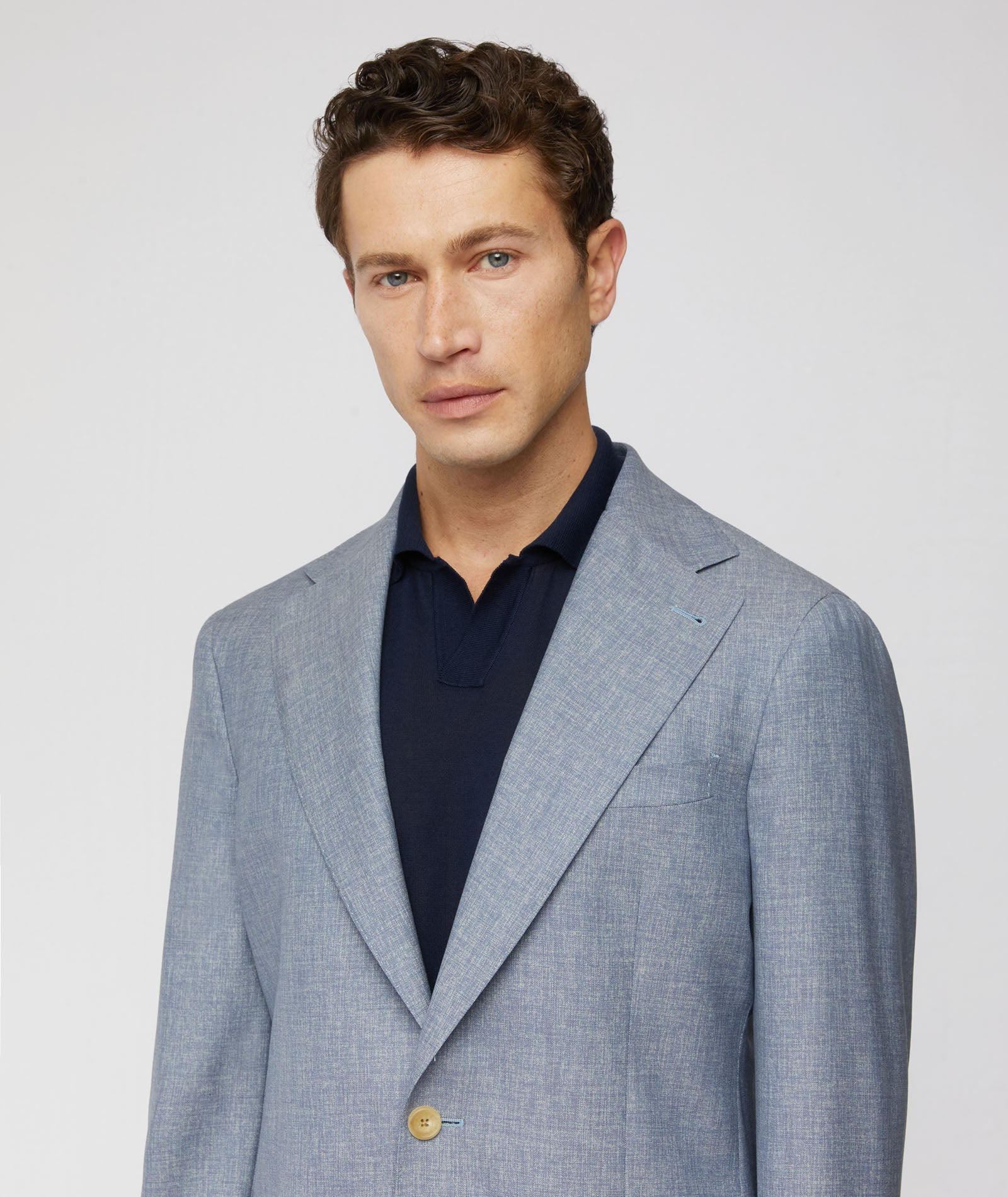 Abito in twill di lana azzurro effetto graffiato - Image 3