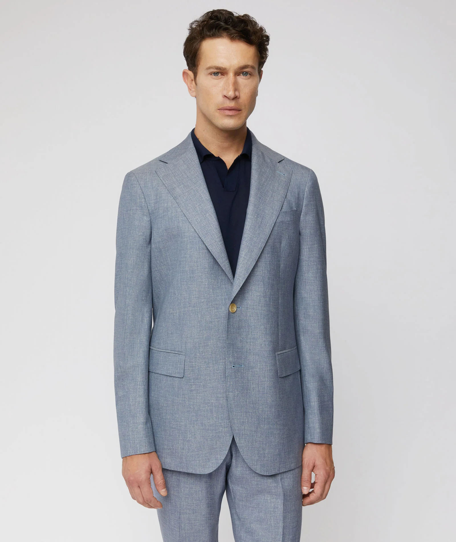 Abito in twill di lana azzurro effetto graffiato - Image 6