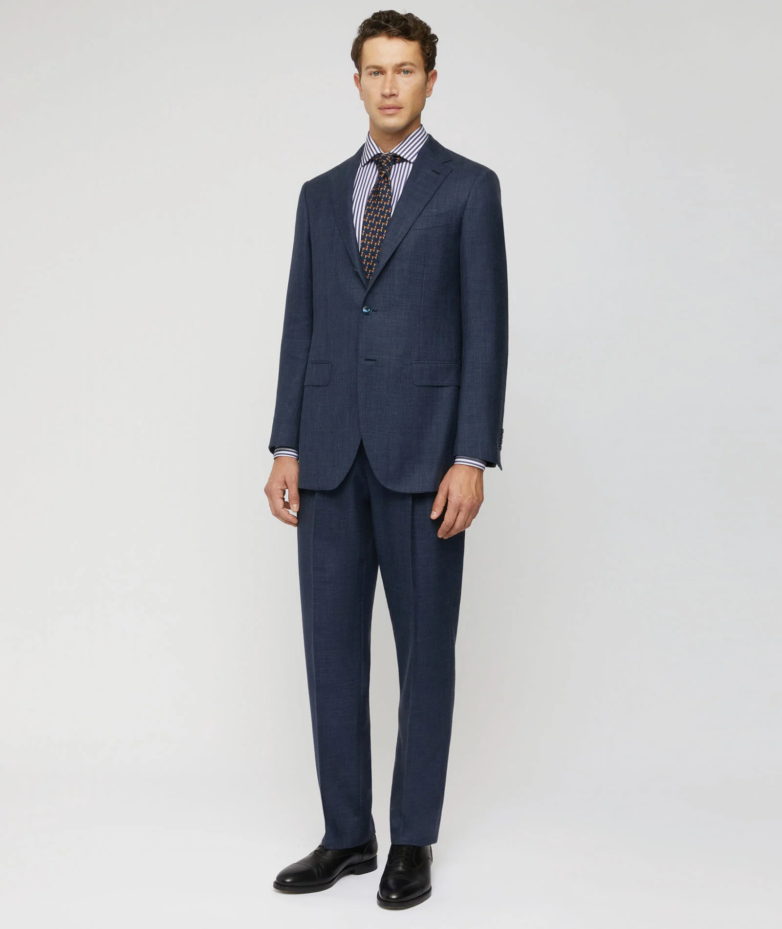 Abito Signature in twill di cashmere-seta-lino blu denim