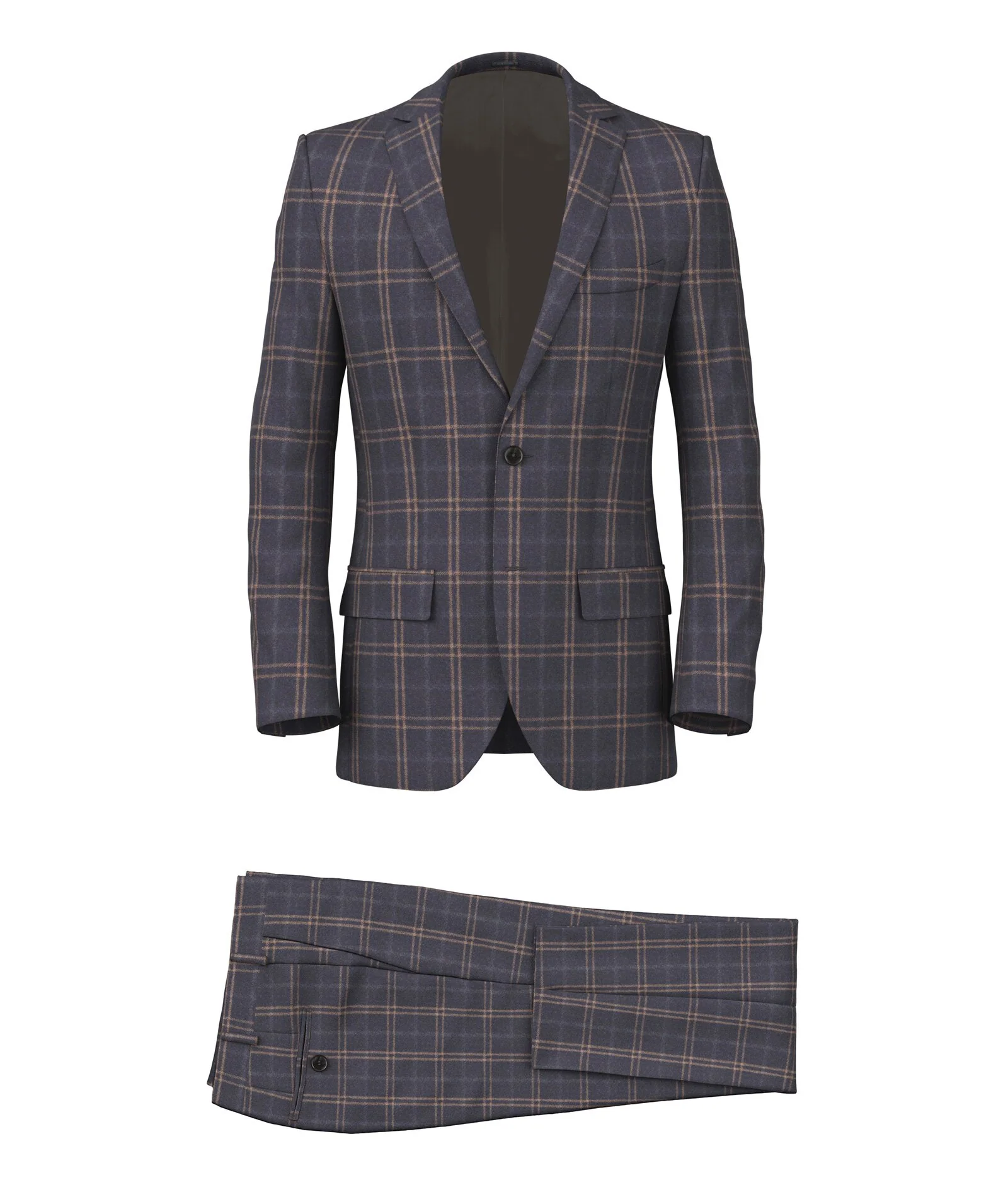 Abito Su Misura da Uomo in flanella di lana finestrato blu e beige