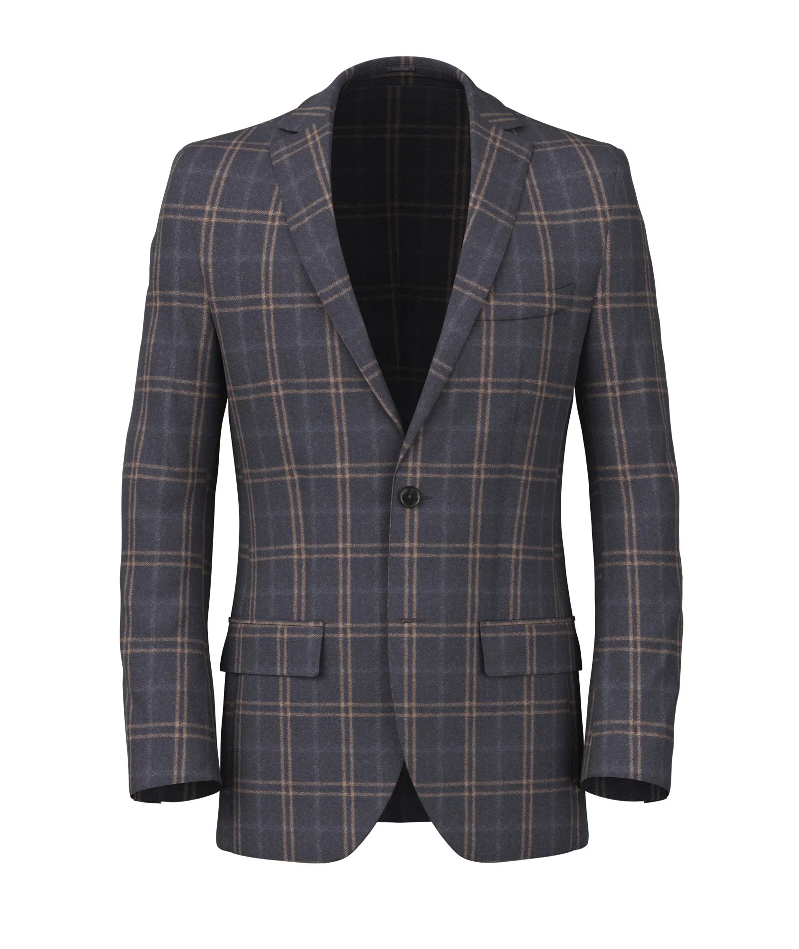 Blazer in flanella di lana finestrato blu e beige