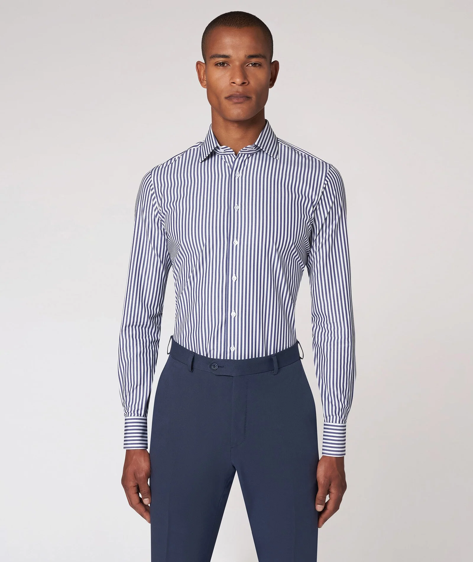Camicia a righe blu in cotone