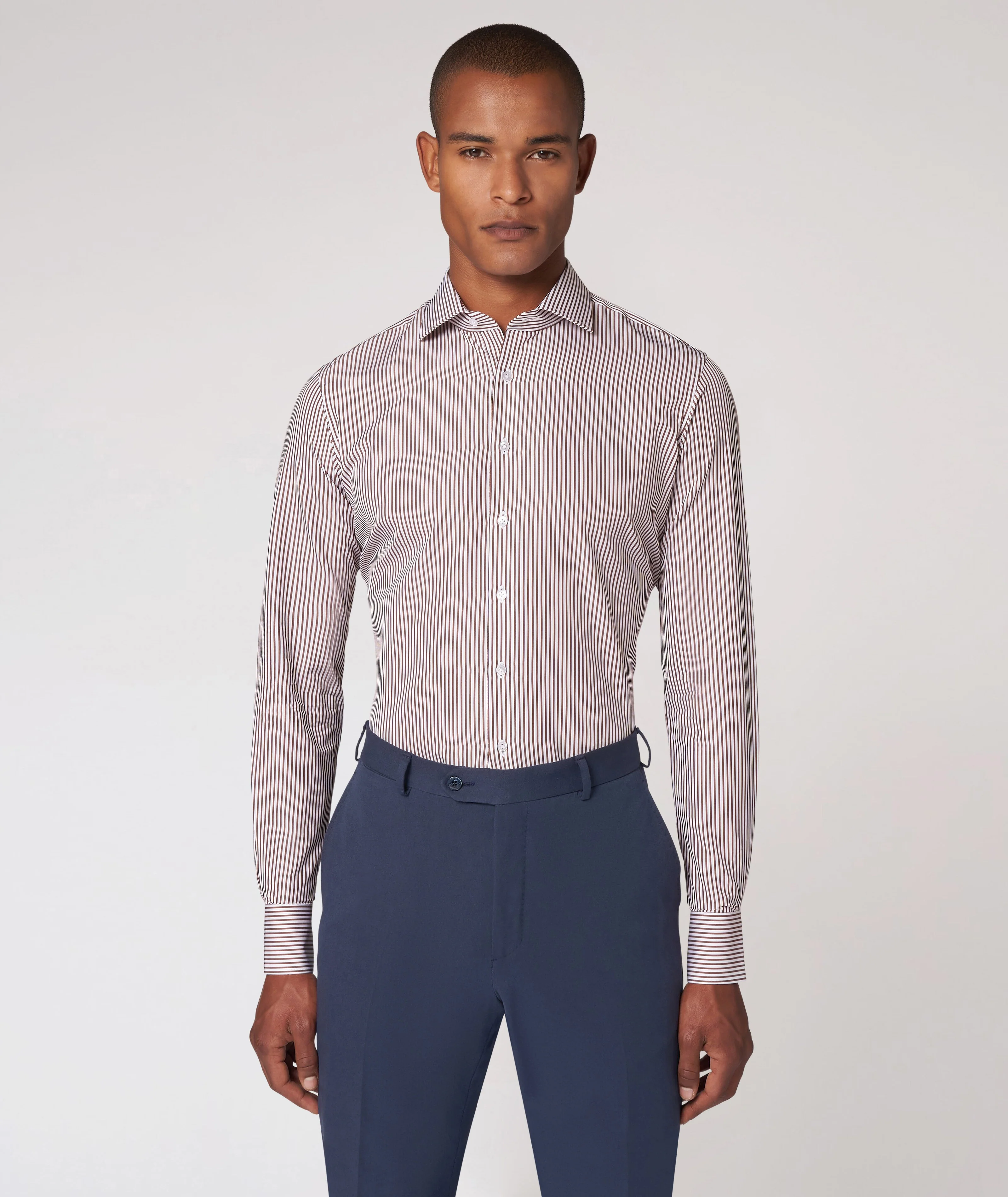 Camicia a righe marroni in cotone