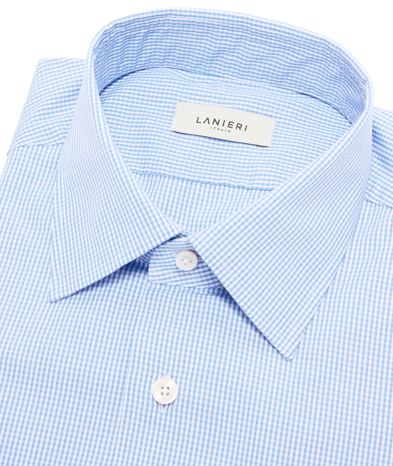 Camicia Azzurra in Popeline di Cotone Microquadretto - Image 2