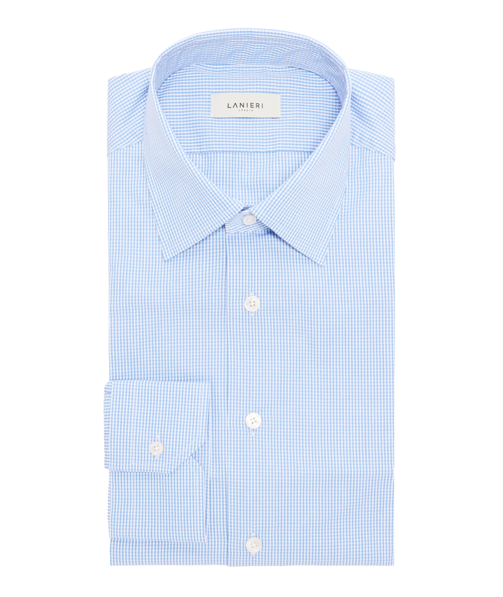 Camicia Azzurra in Popeline di Cotone Microquadretto - Image 3