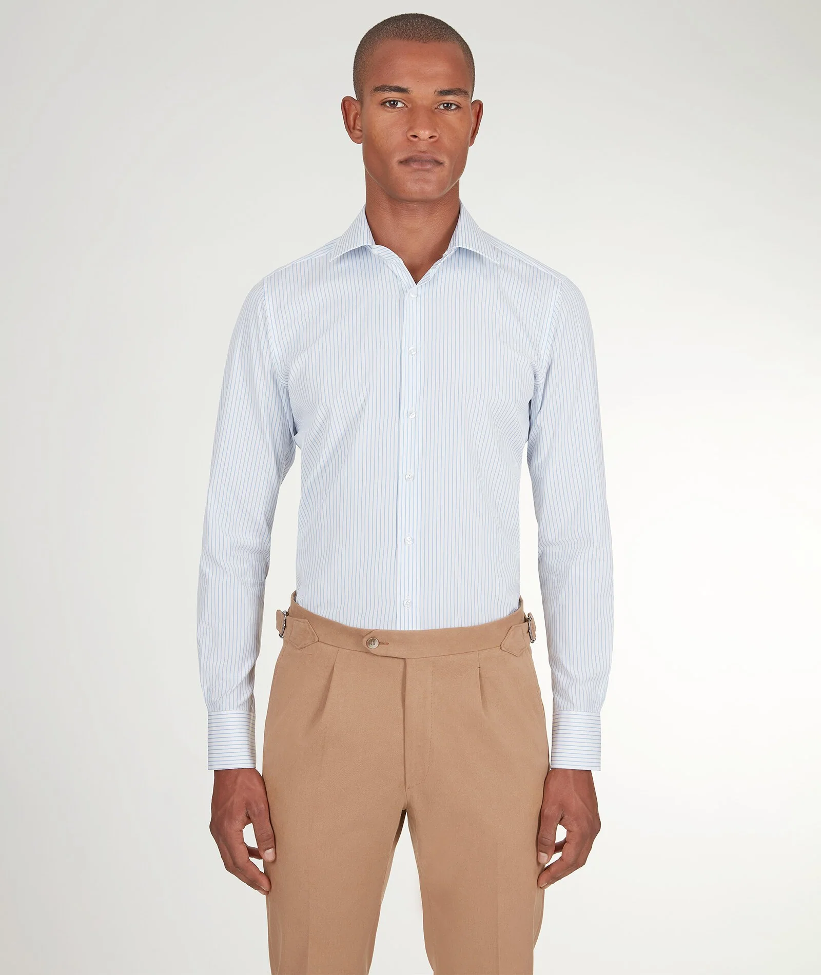 Camicia Bianca a righe Azzurre in Popeline di Cotone