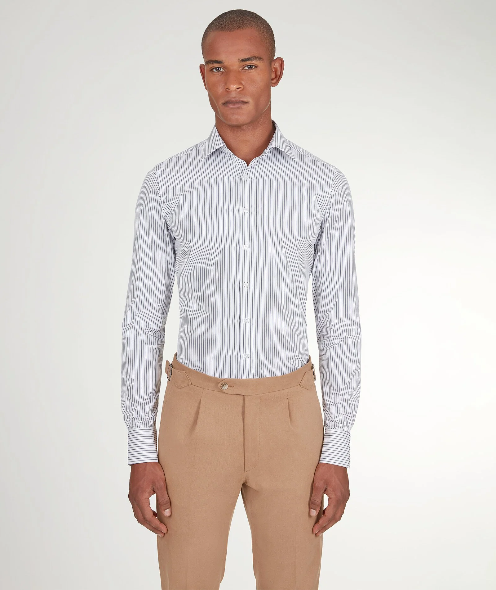 Camicia Bianca a righe Blu in Popeline di Cotone