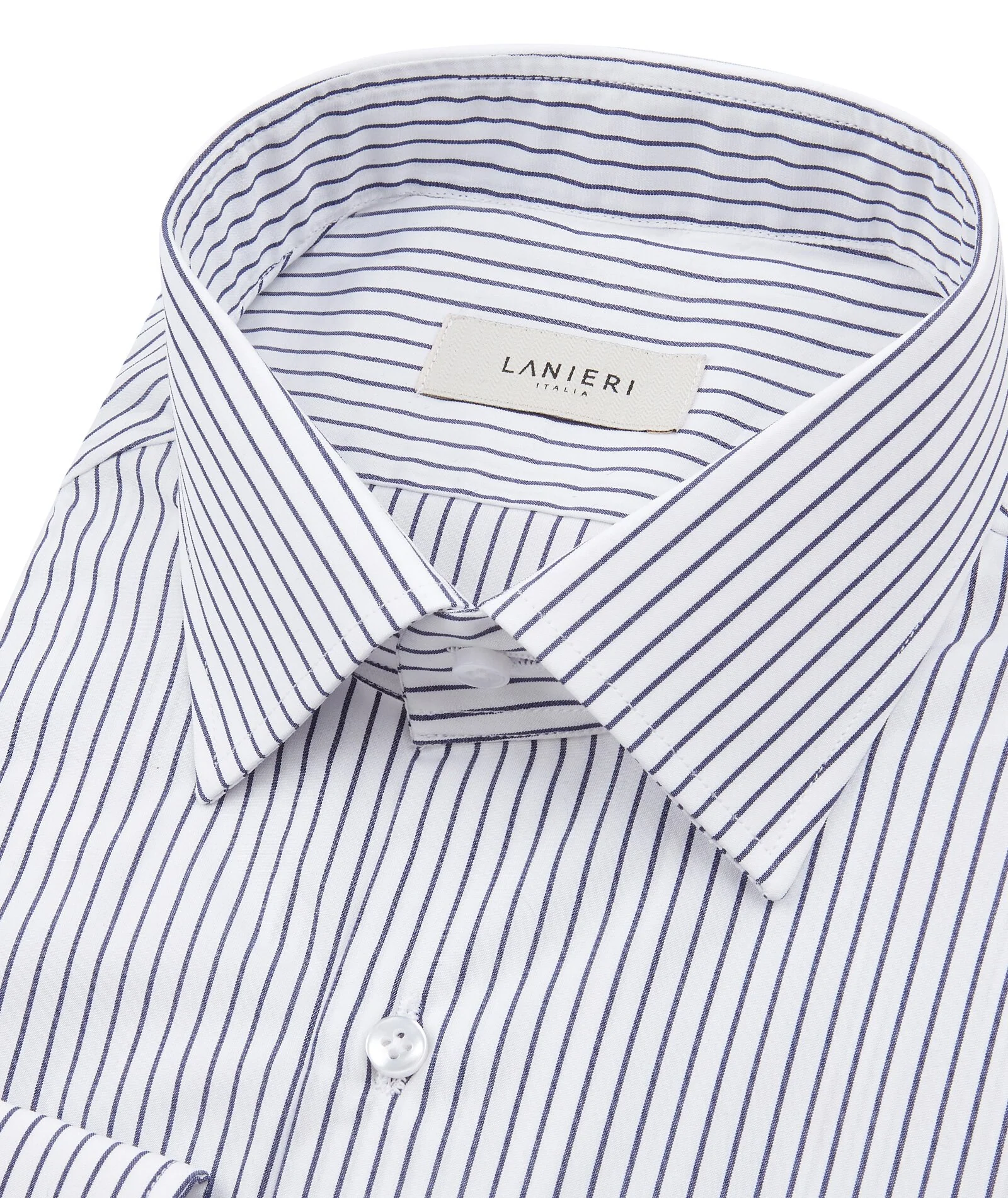 Camicia Bianca a righe Blu in Popeline di Cotone - Image 2