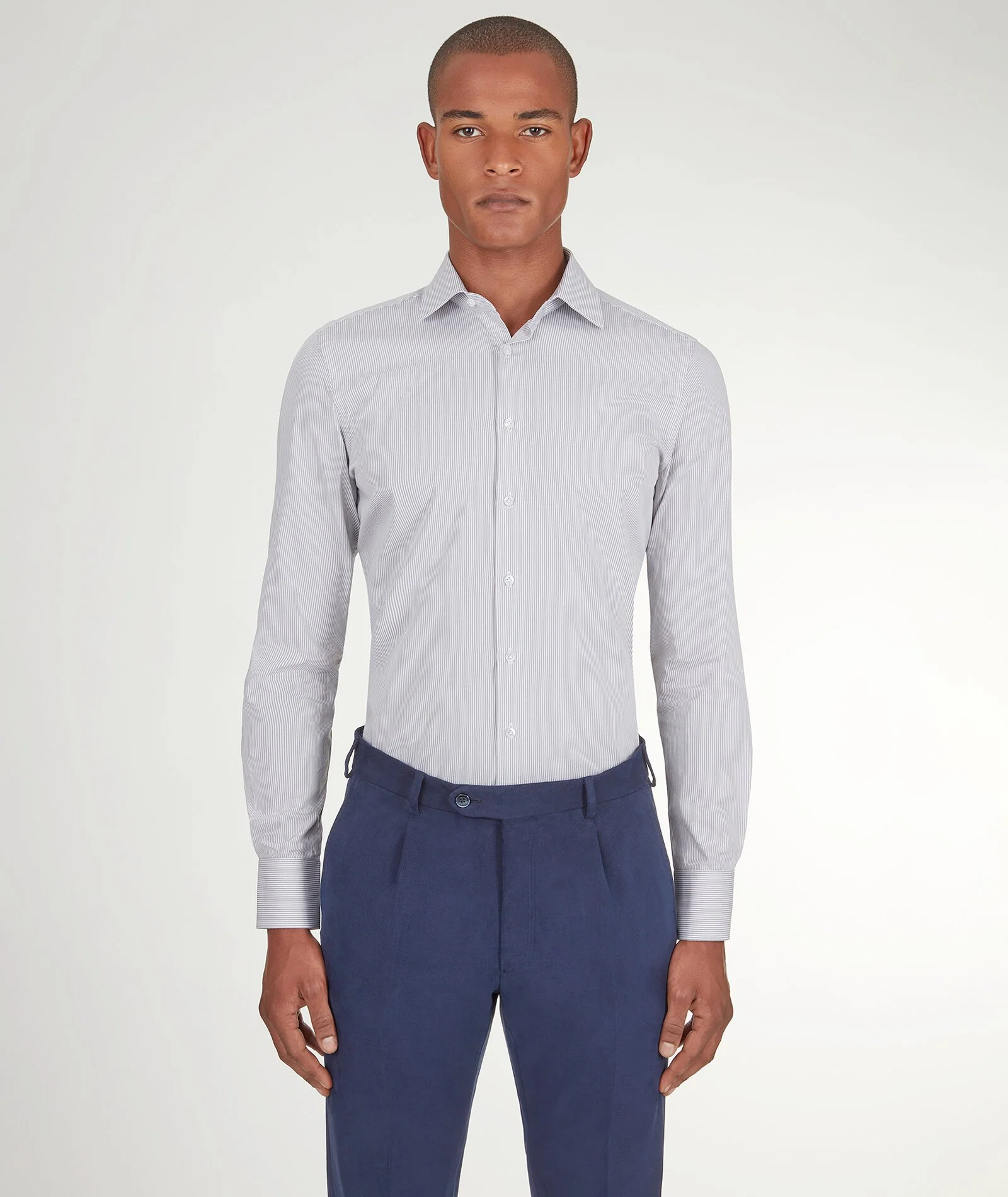 Camicia Bianca e Grigia a Righe sottili in Popeline di Cotone