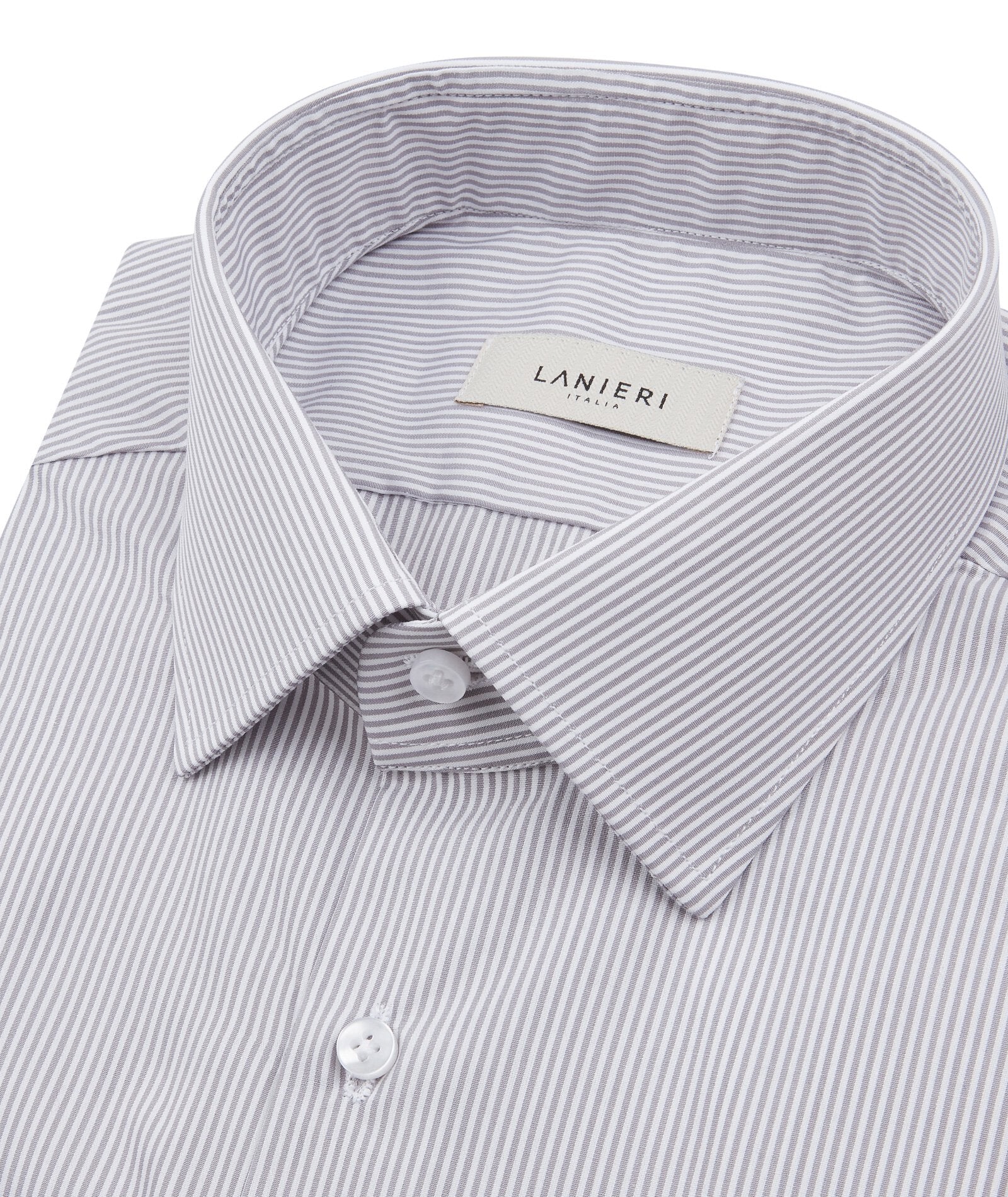 Camicia Bianca e Grigia a Righe sottili in Popeline di Cotone - Image 2