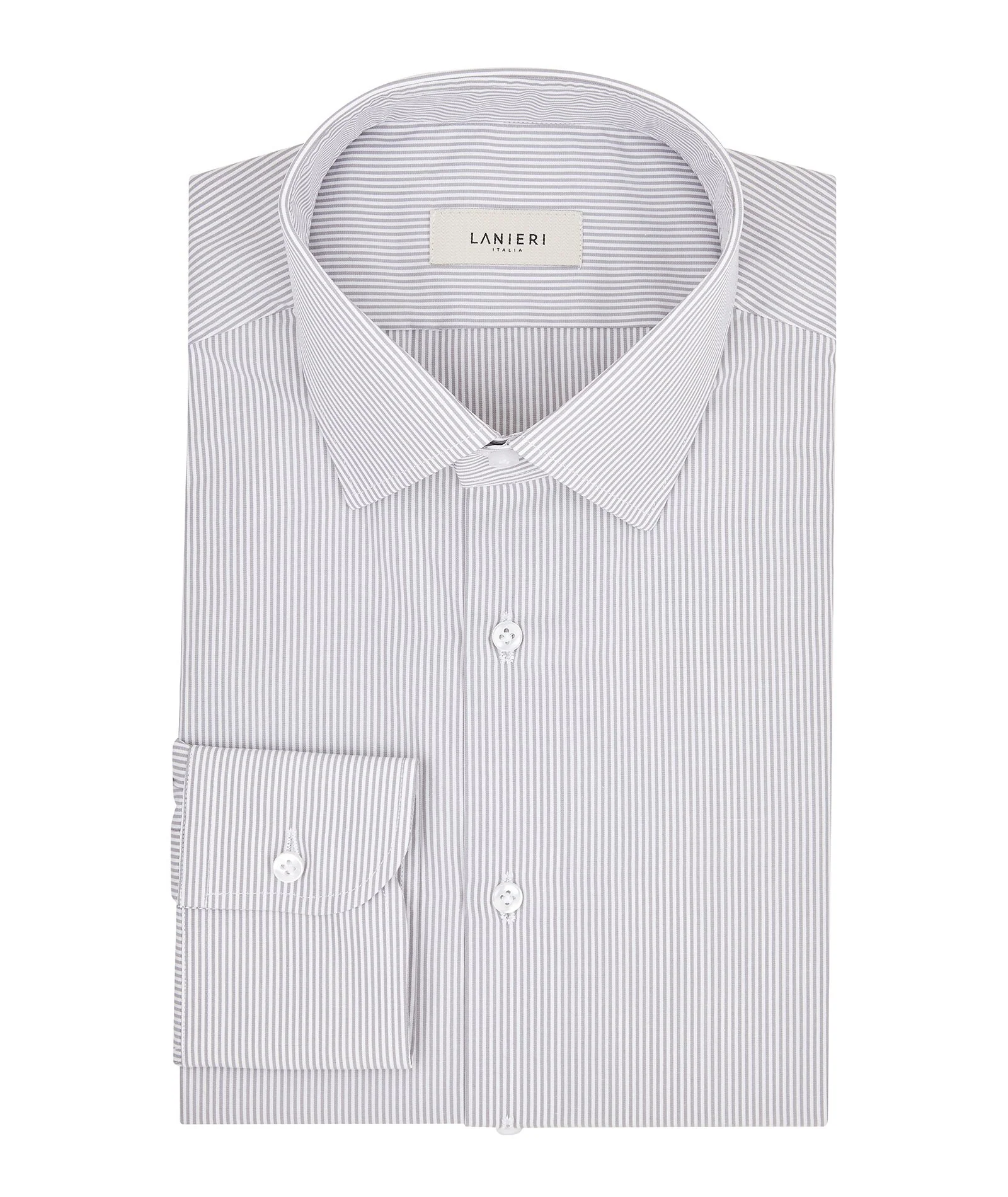 Camicia Bianca e Grigia a Righe sottili in Popeline di Cotone - Image 3