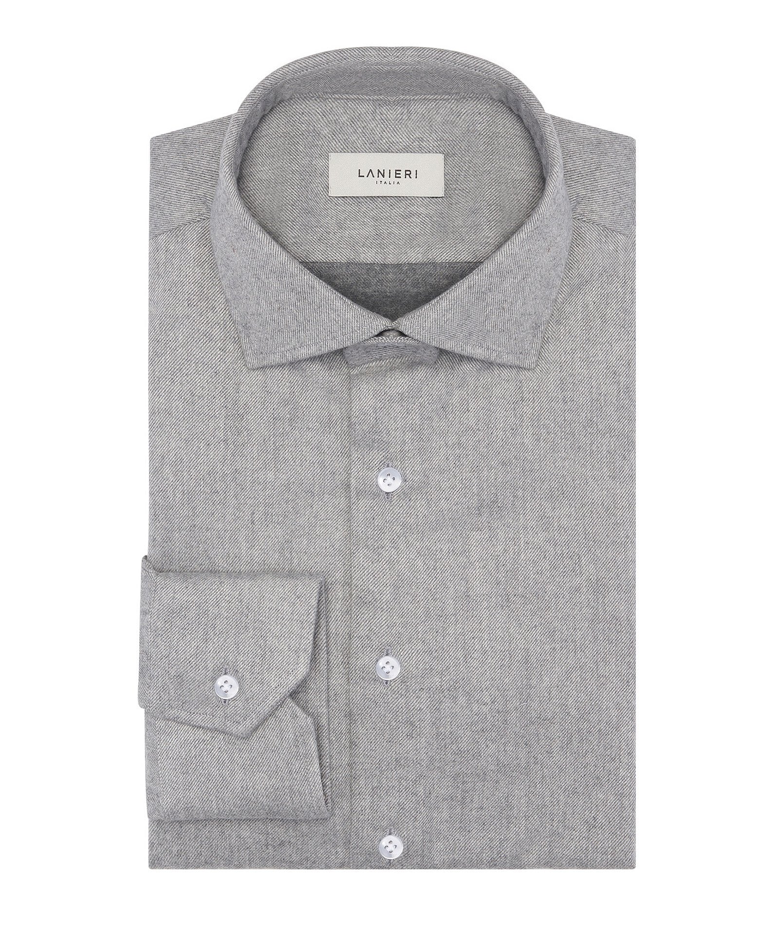 Camicia grigio chiaro in twill di flanella di cotone - Image 3