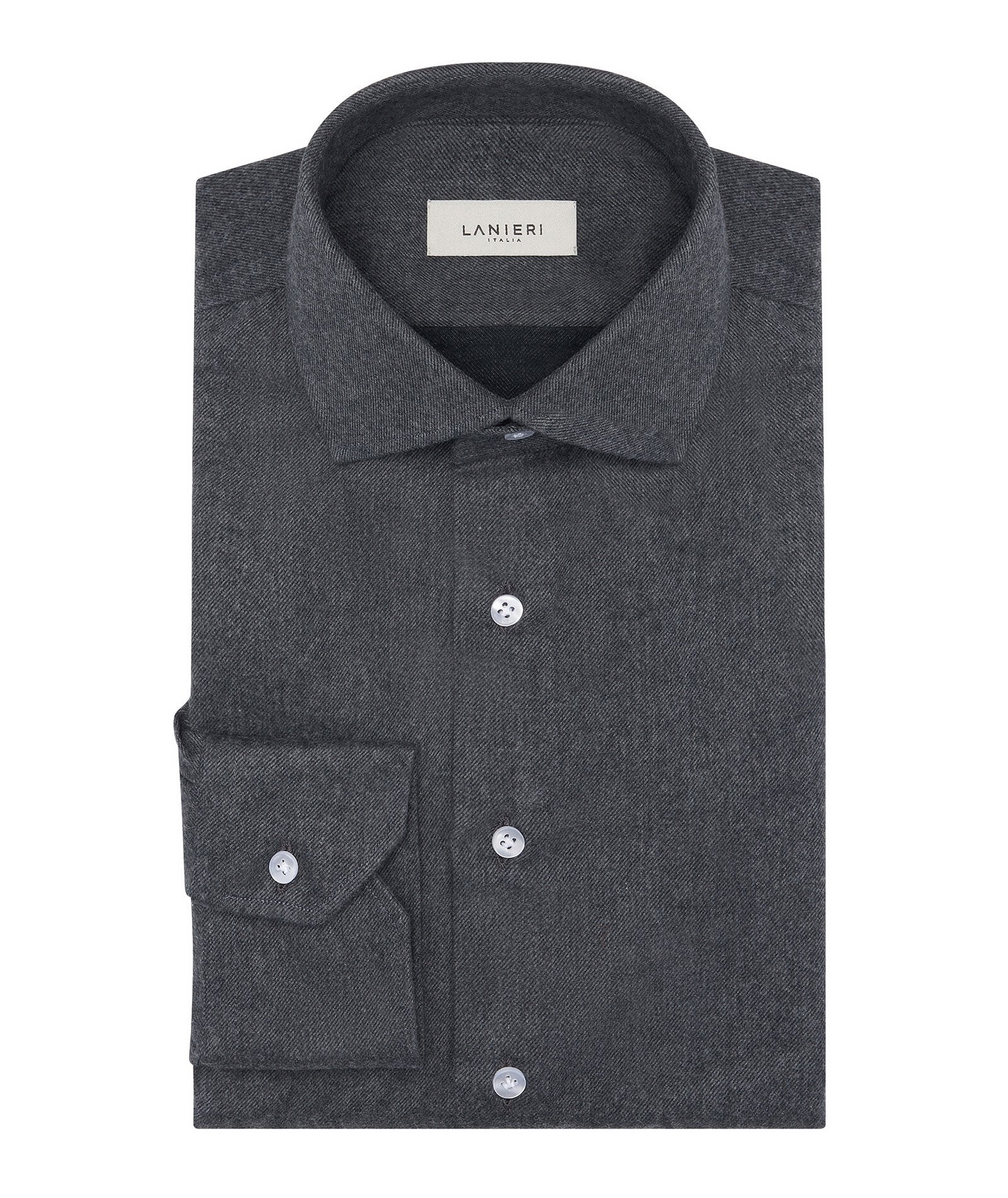 Camicia grigio scuro in twill di flanella di cotone - Image 3