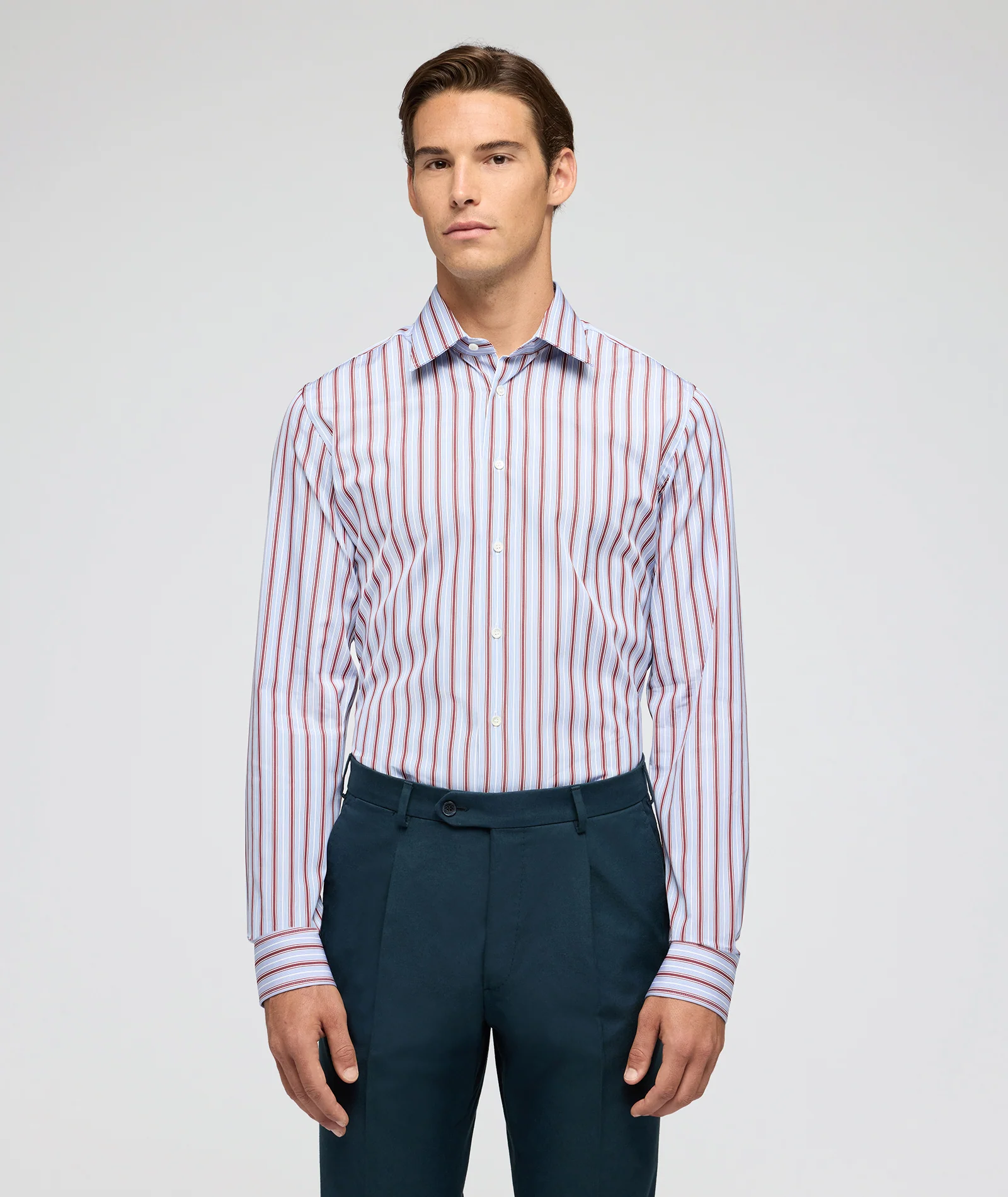 Camicia in cotone rigata azzurro e bordeaux