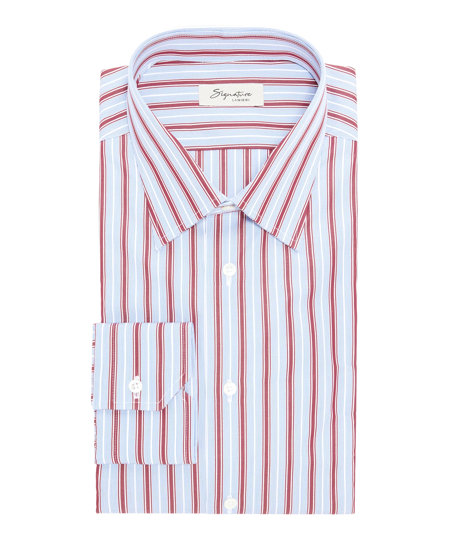 Camicia in cotone rigata azzurro e bordeaux - Image 3