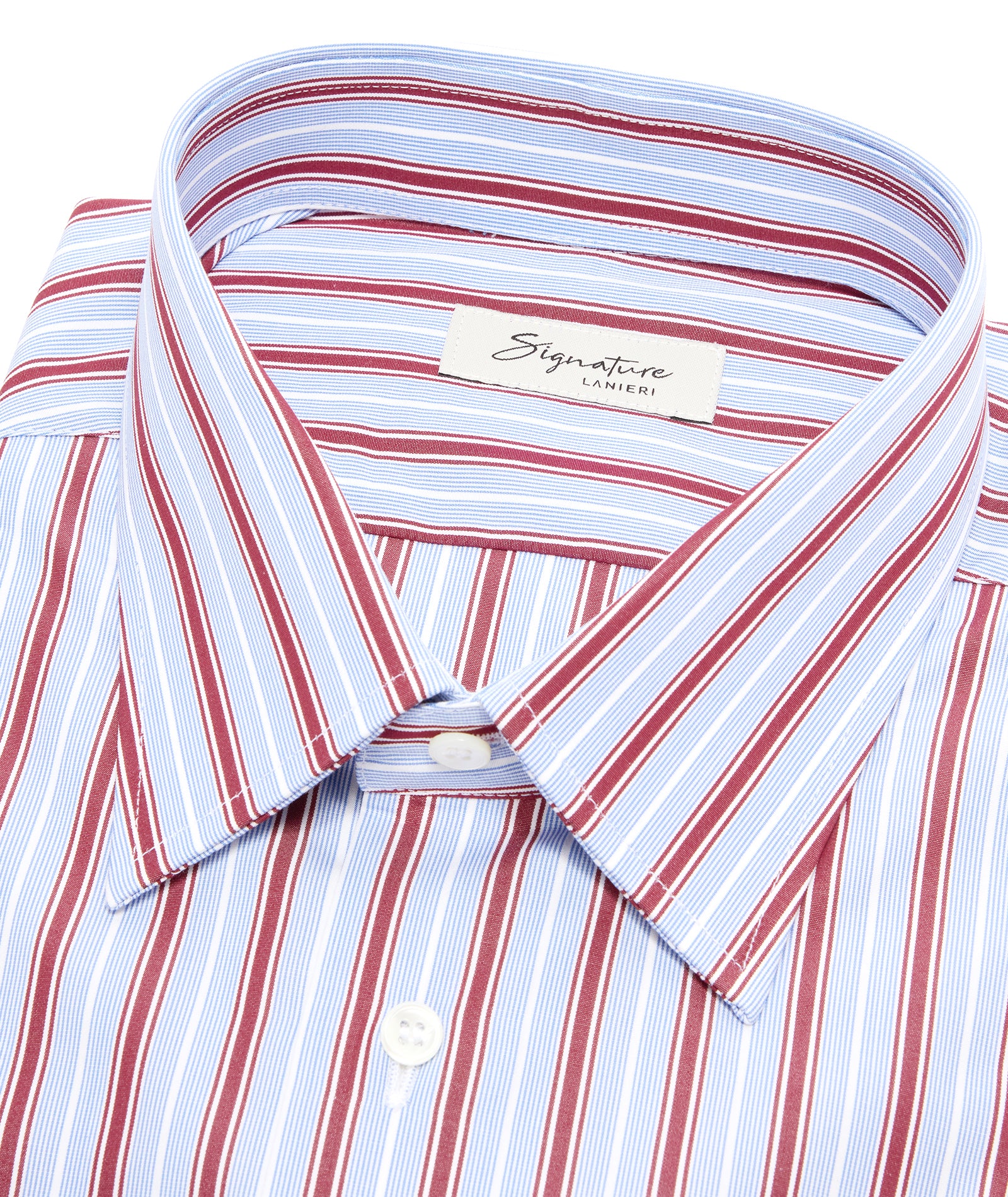 Camicia in cotone rigata azzurro e bordeaux - Image 4