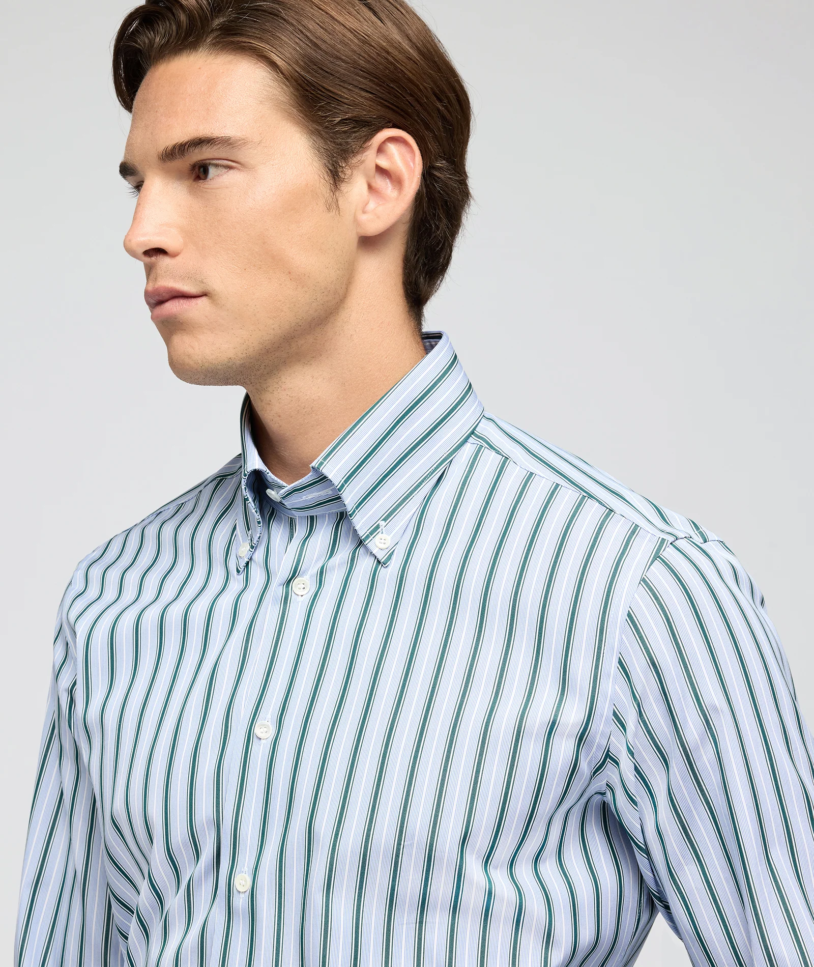 Camicia in cotone rigata azzurro e verde - Image 2