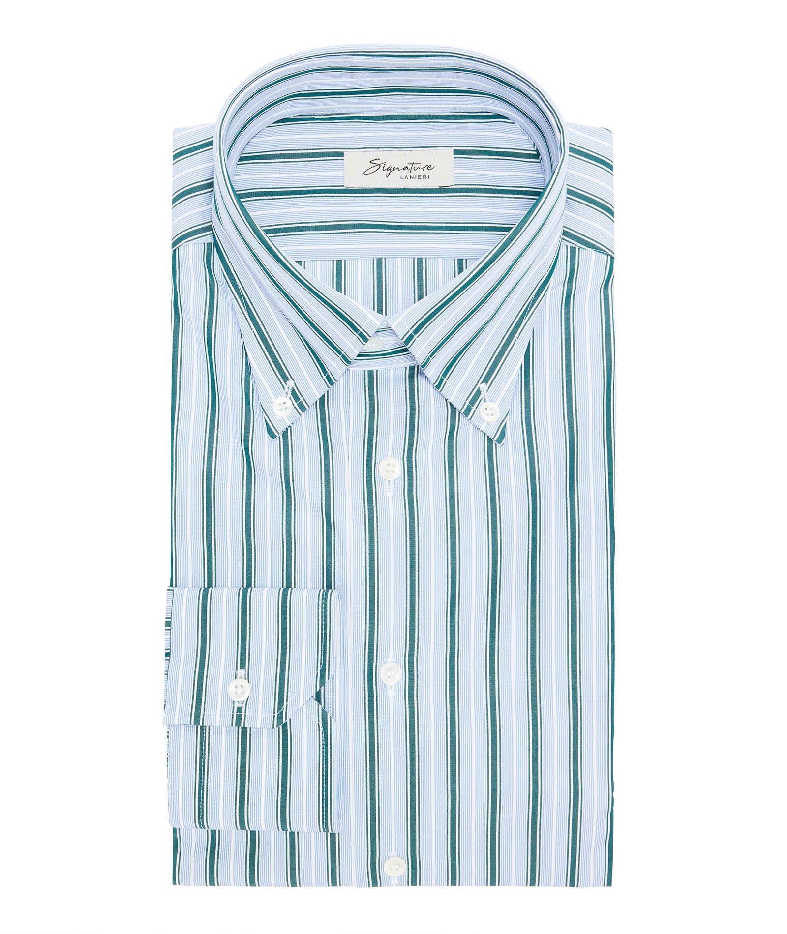 Camicia in cotone rigata azzurro e verde - Image 3