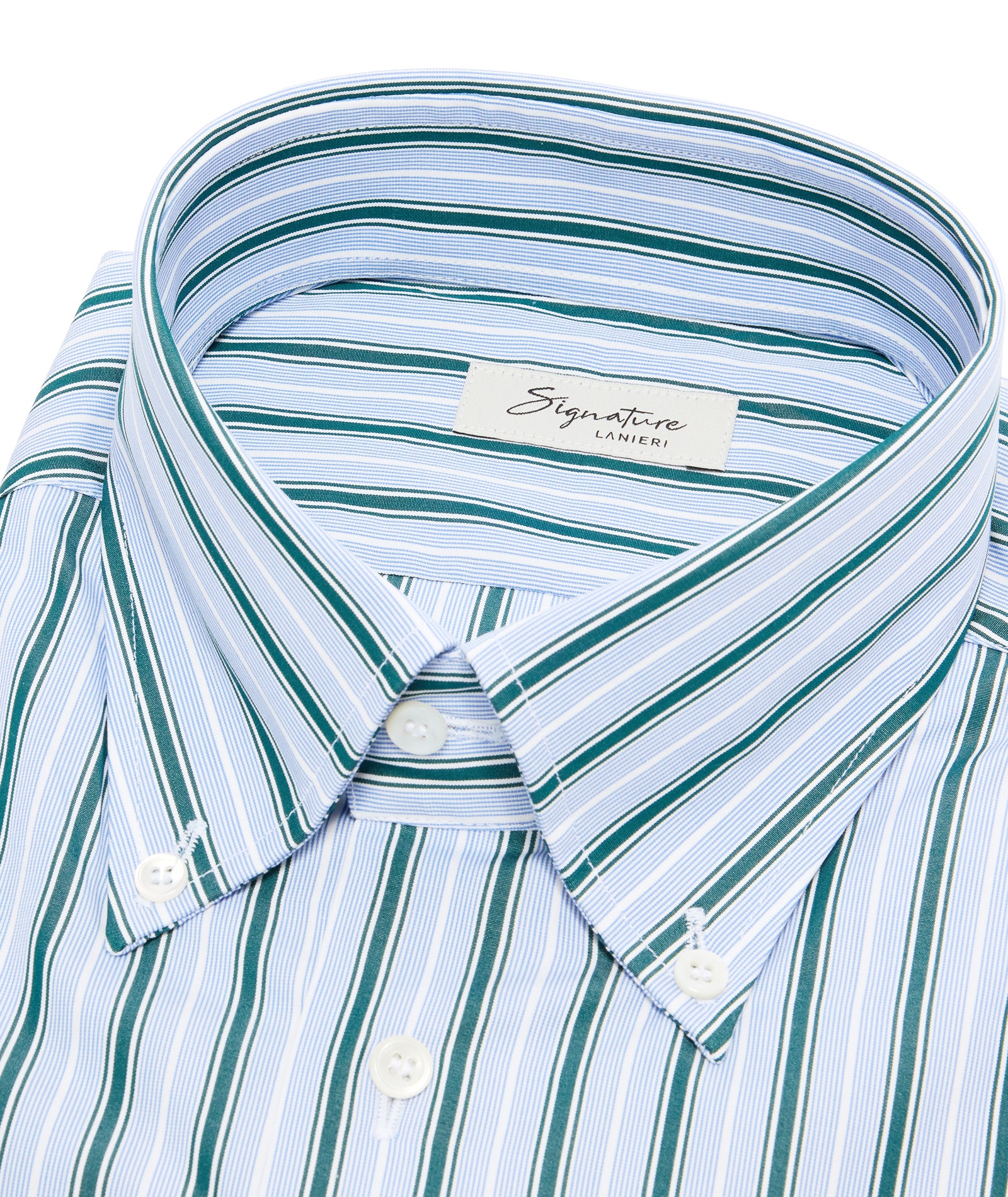 Camicia in cotone rigata azzurro e verde - Image 4