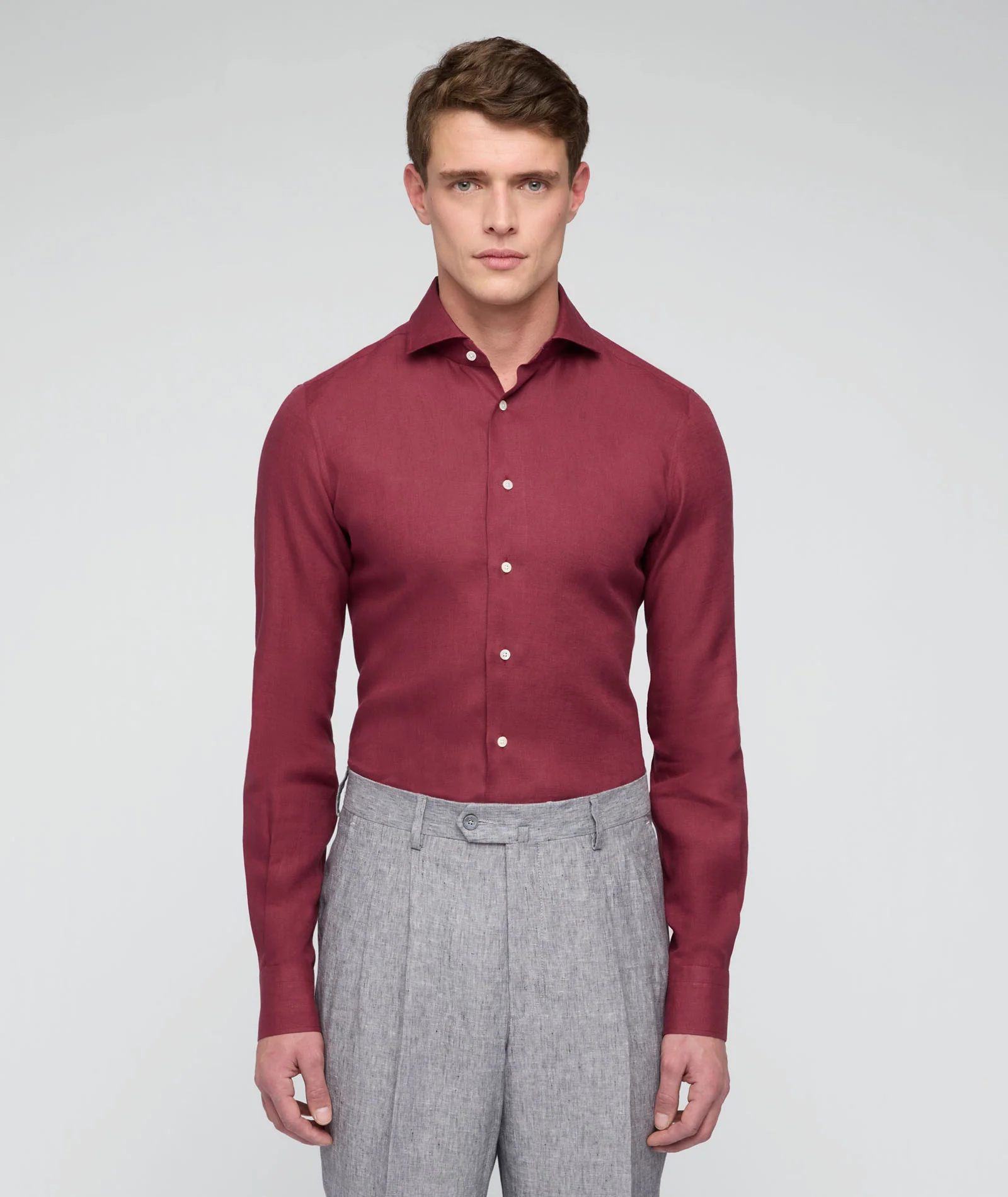 Camicia in lino bordeaux