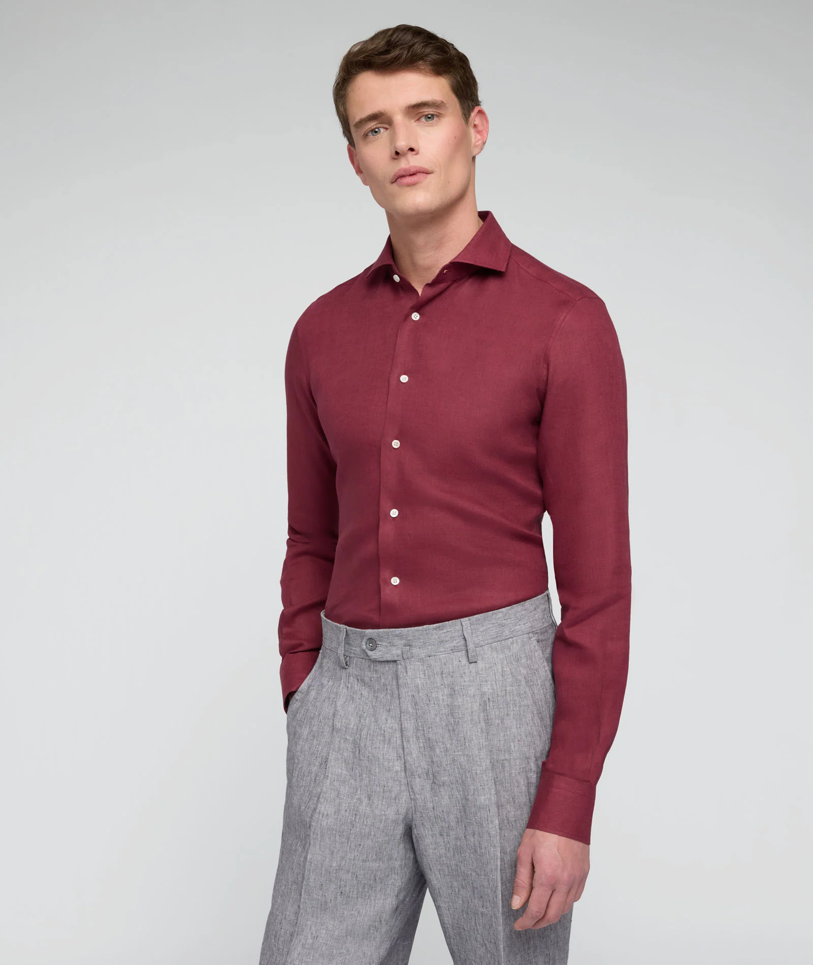 Camicia in lino bordeaux - Image 2
