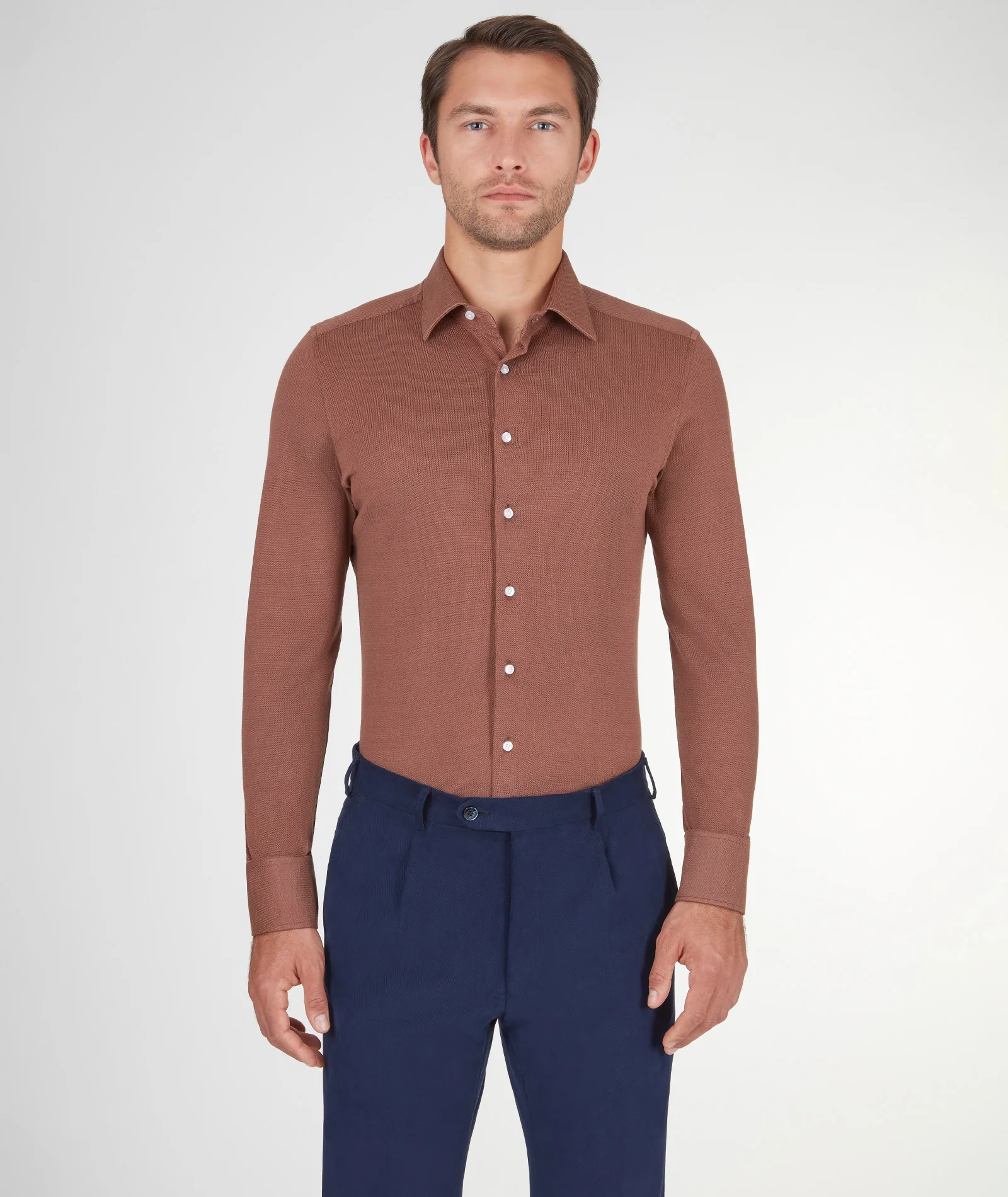 Camicia Marrone in Piquet di Cotone