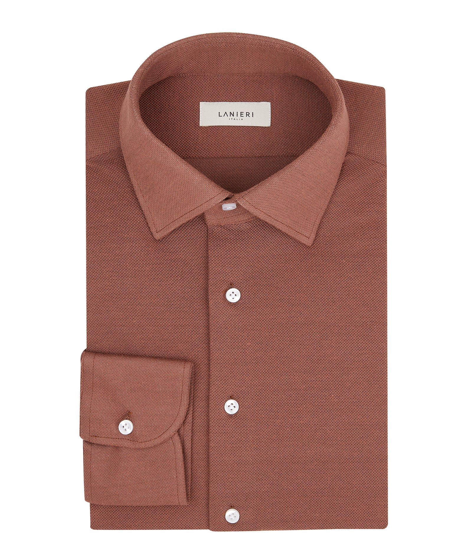 Camicia Marrone in Piquet di Cotone - Image 3