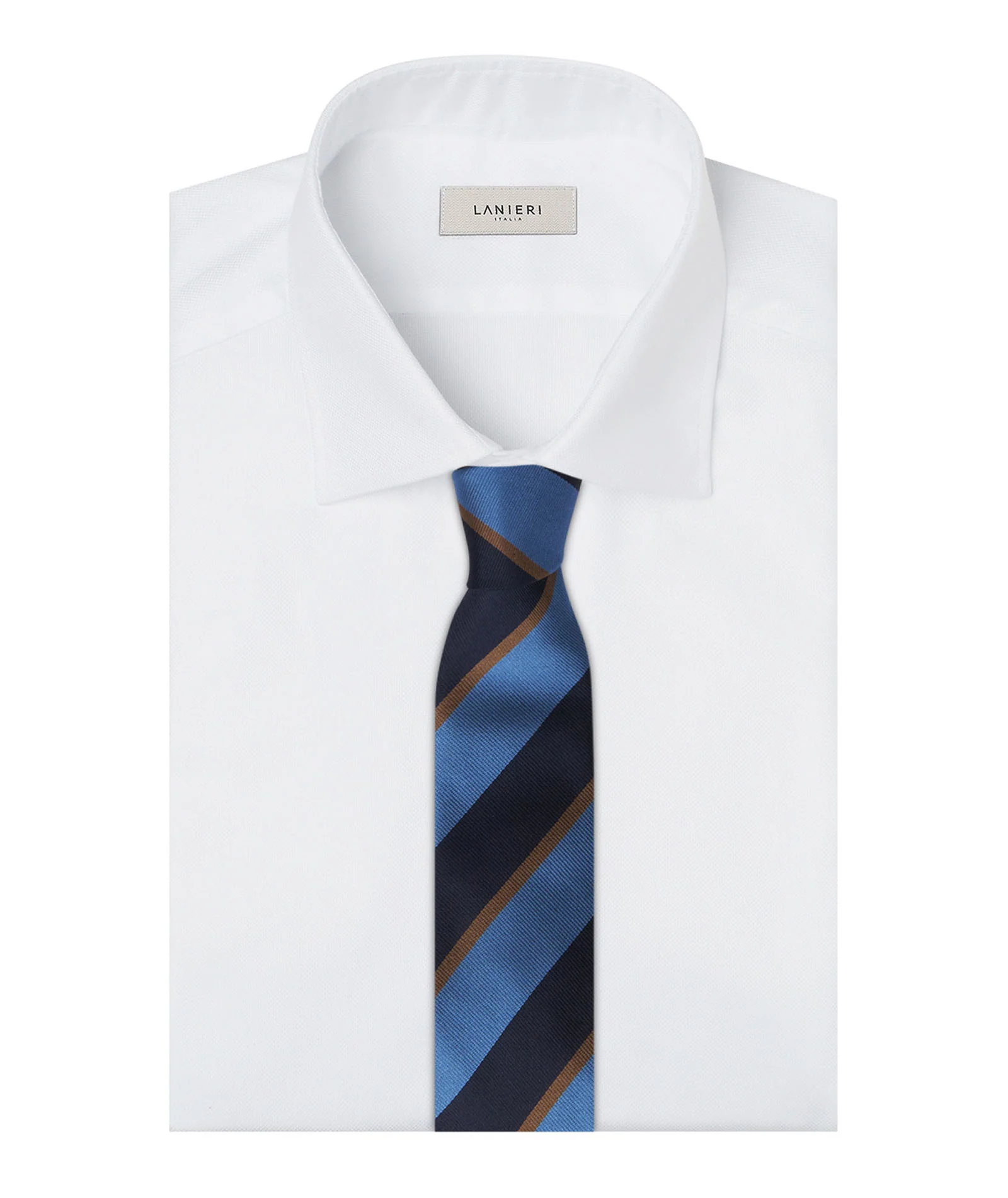 Cravatta in seta regimental azzurro blu marrone - Image 2