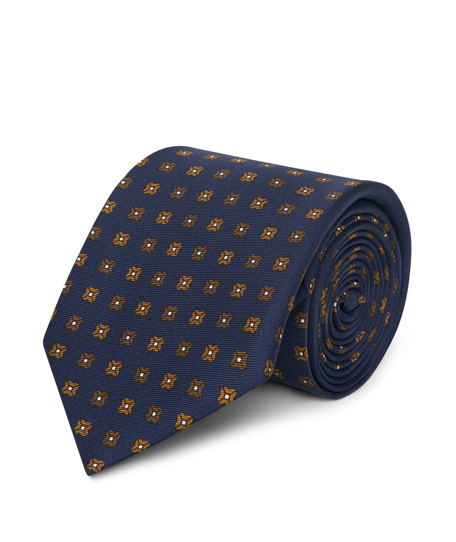 Cravatta in twill di seta floreale blu e marrone