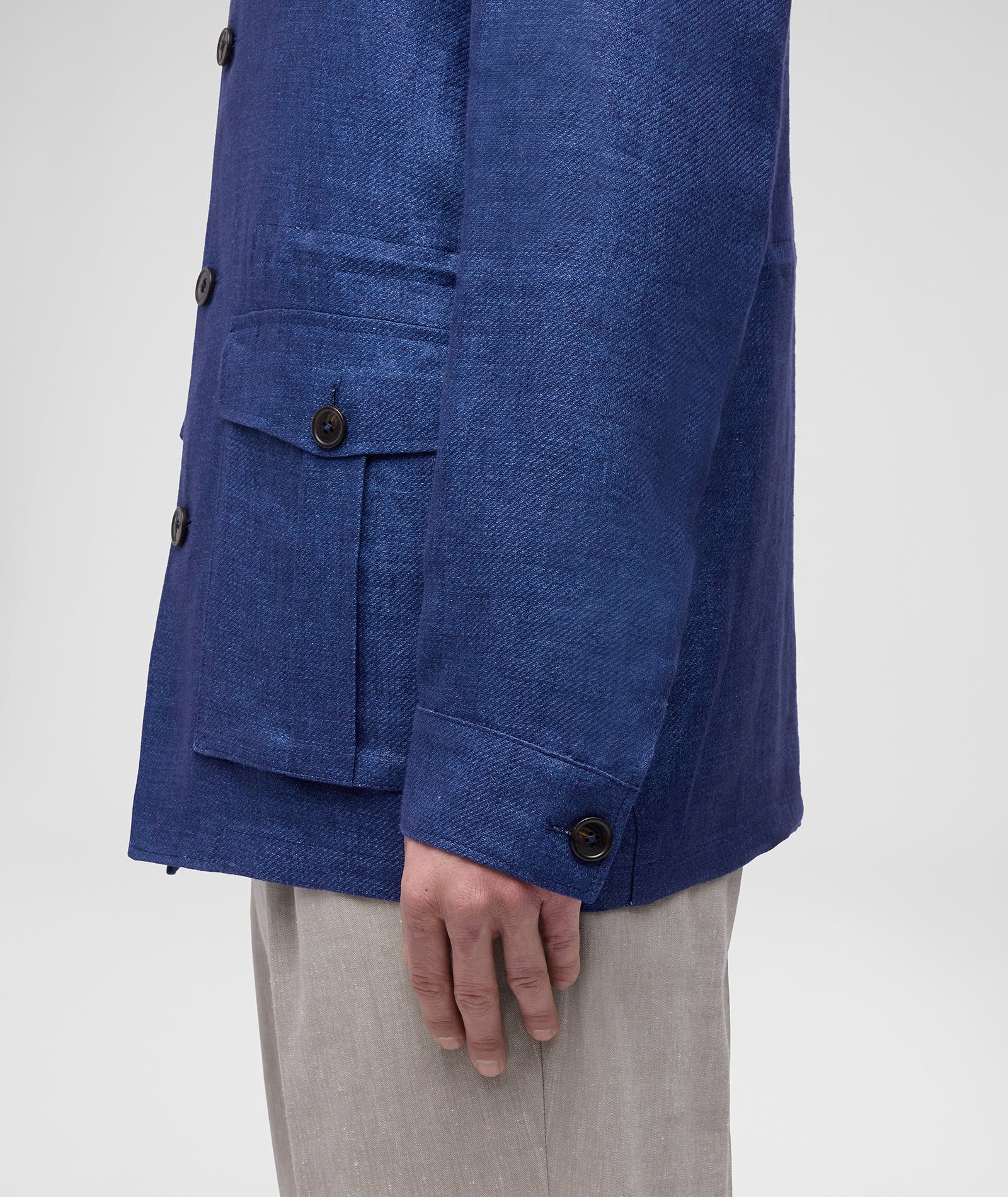 Giacca Safari in lino microdesign diagonale blu denim - Image 2
