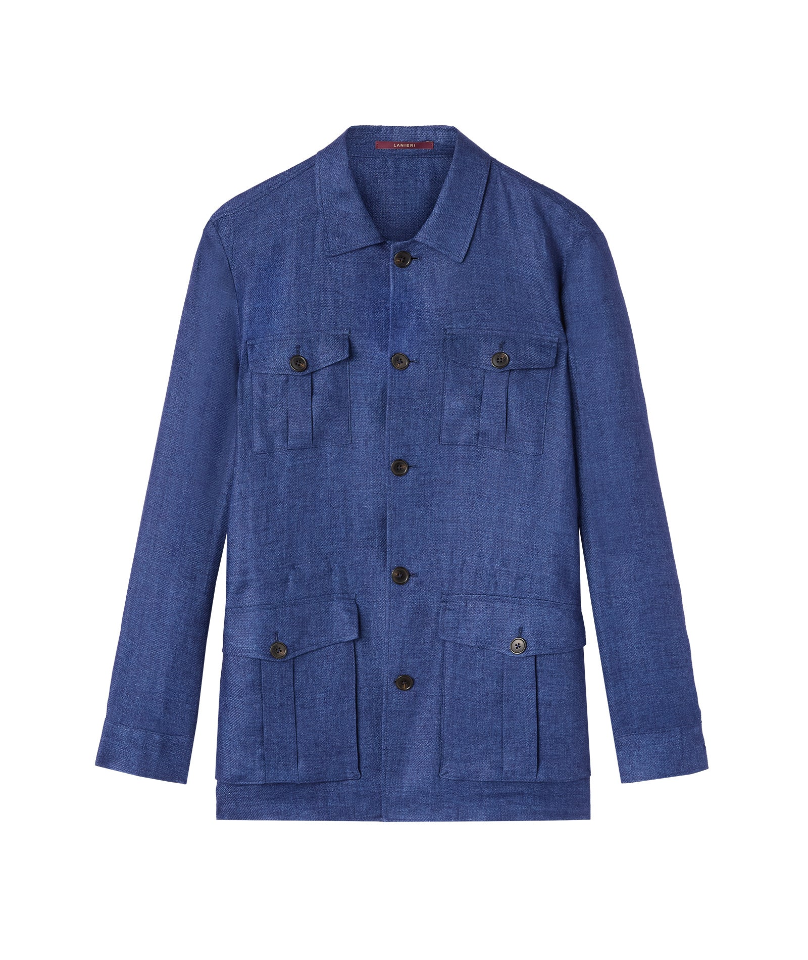 Giacca Safari in lino microdesign diagonale blu denim - Image 3