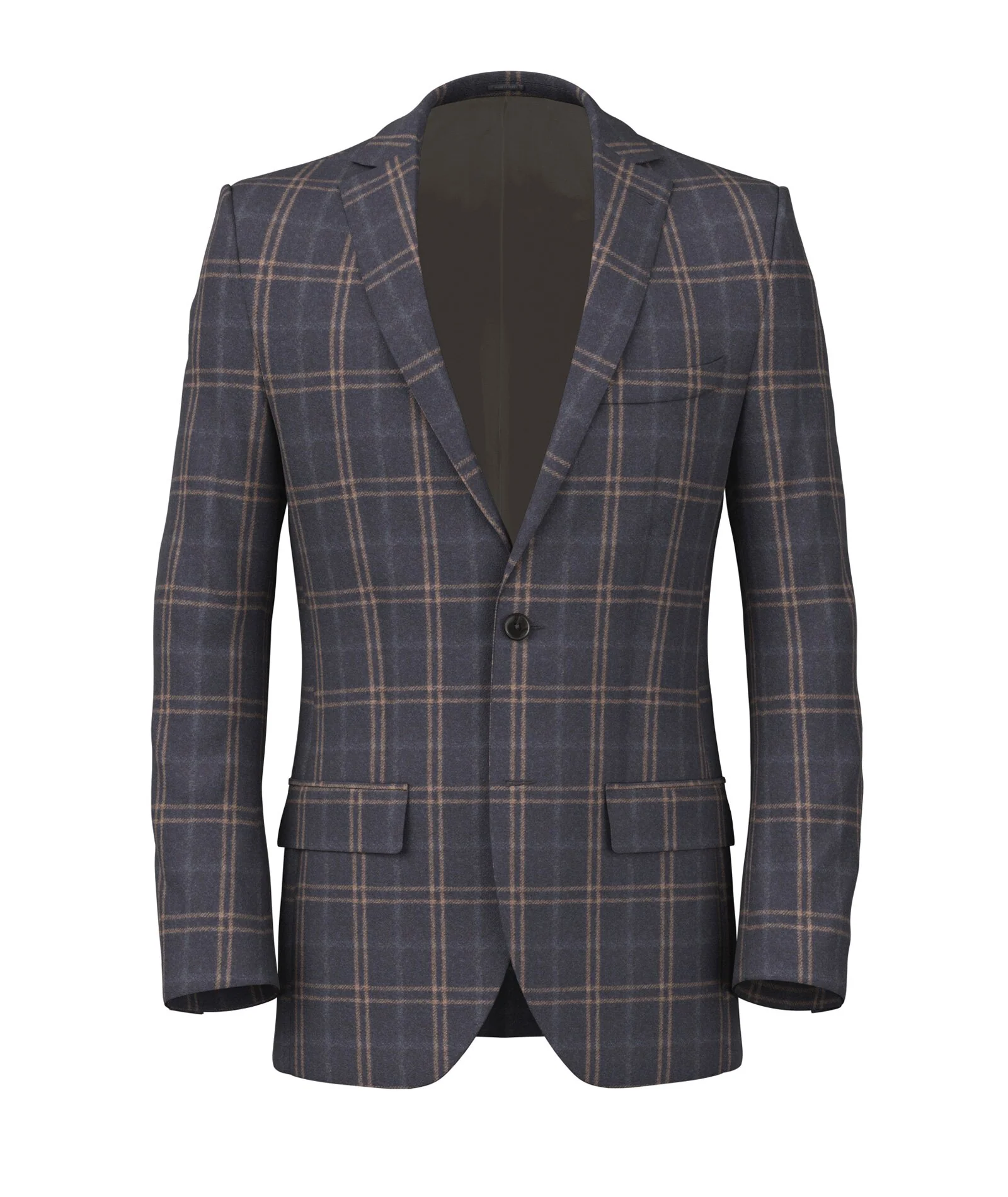 Giacca Su Misura da Uomo in flanella di lana finestrata blu e beige
