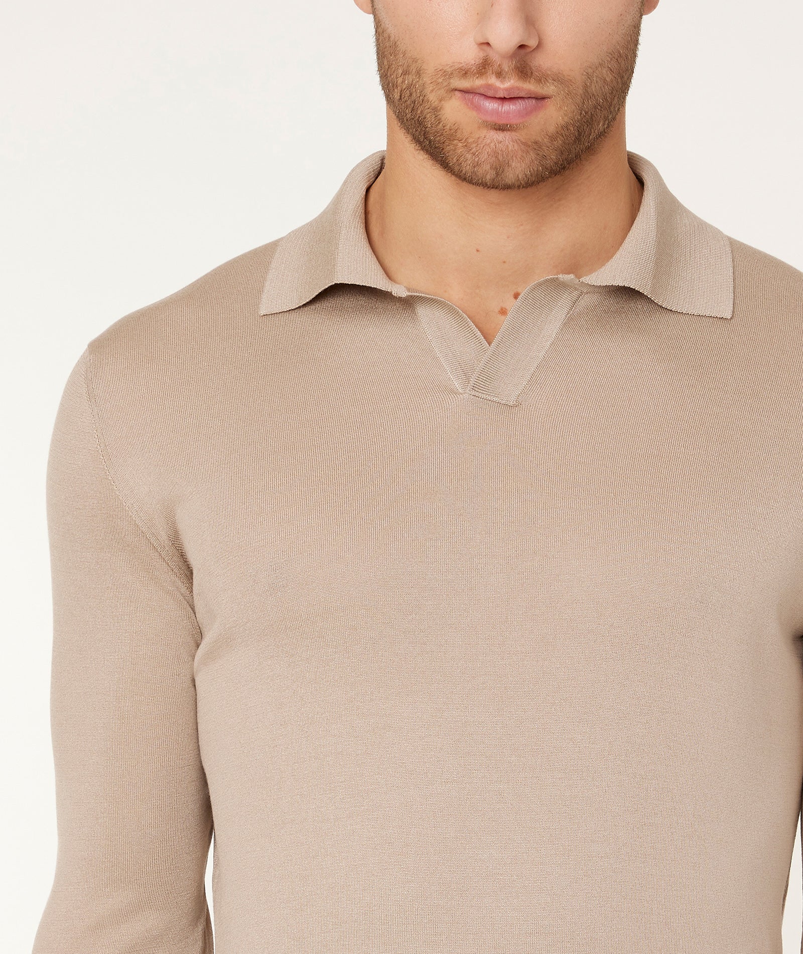 Maglione Knit Polo Beige Seta Cotone - Image 3