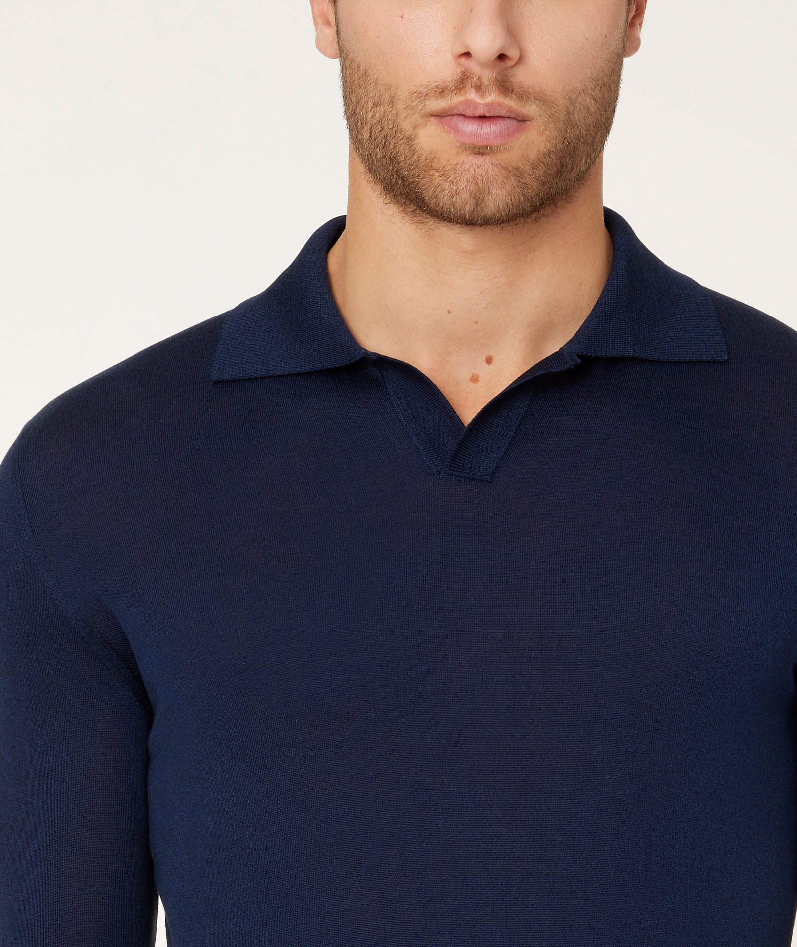 Maglione Knit Polo Blu Scuro Seta Cotone - Image 3