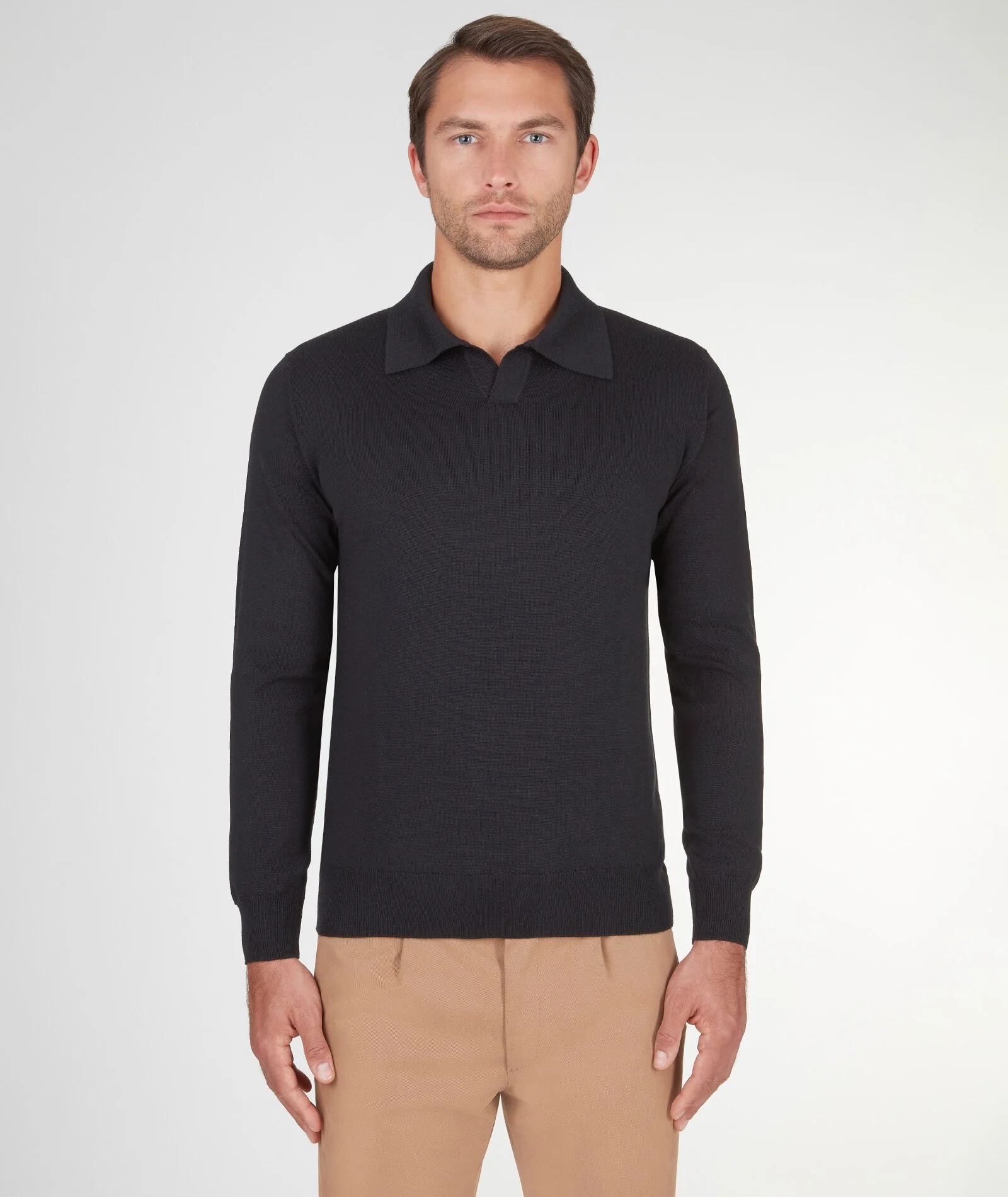 Maglione Knit Polo Nera in Lana