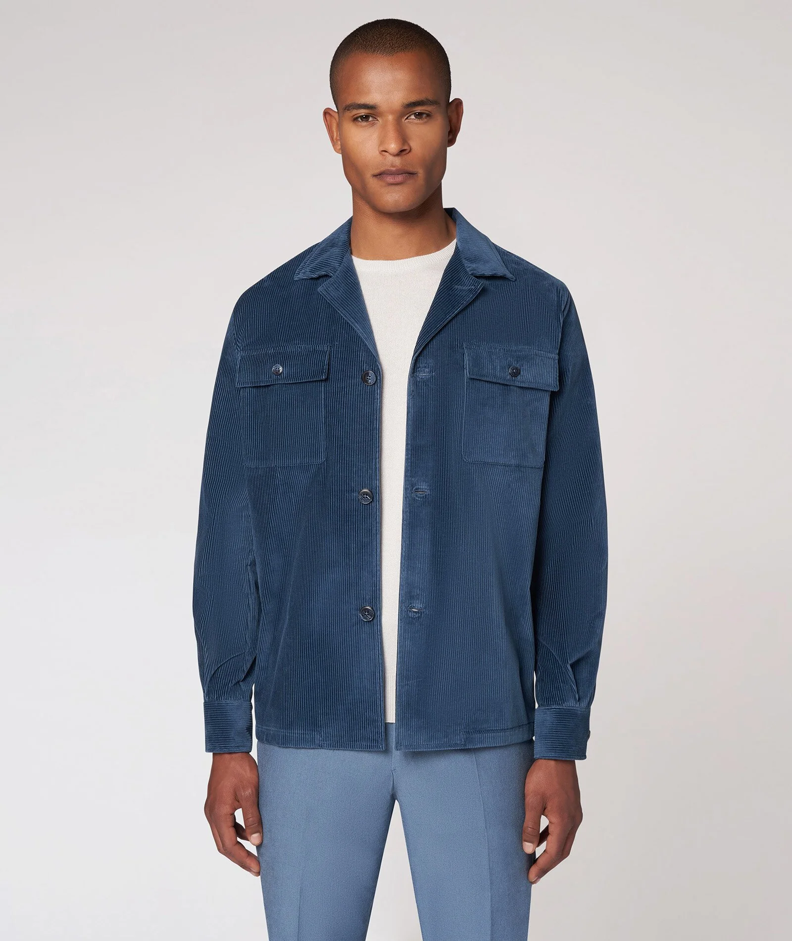 Overshirt Azzurro in velluto di cotone stretch