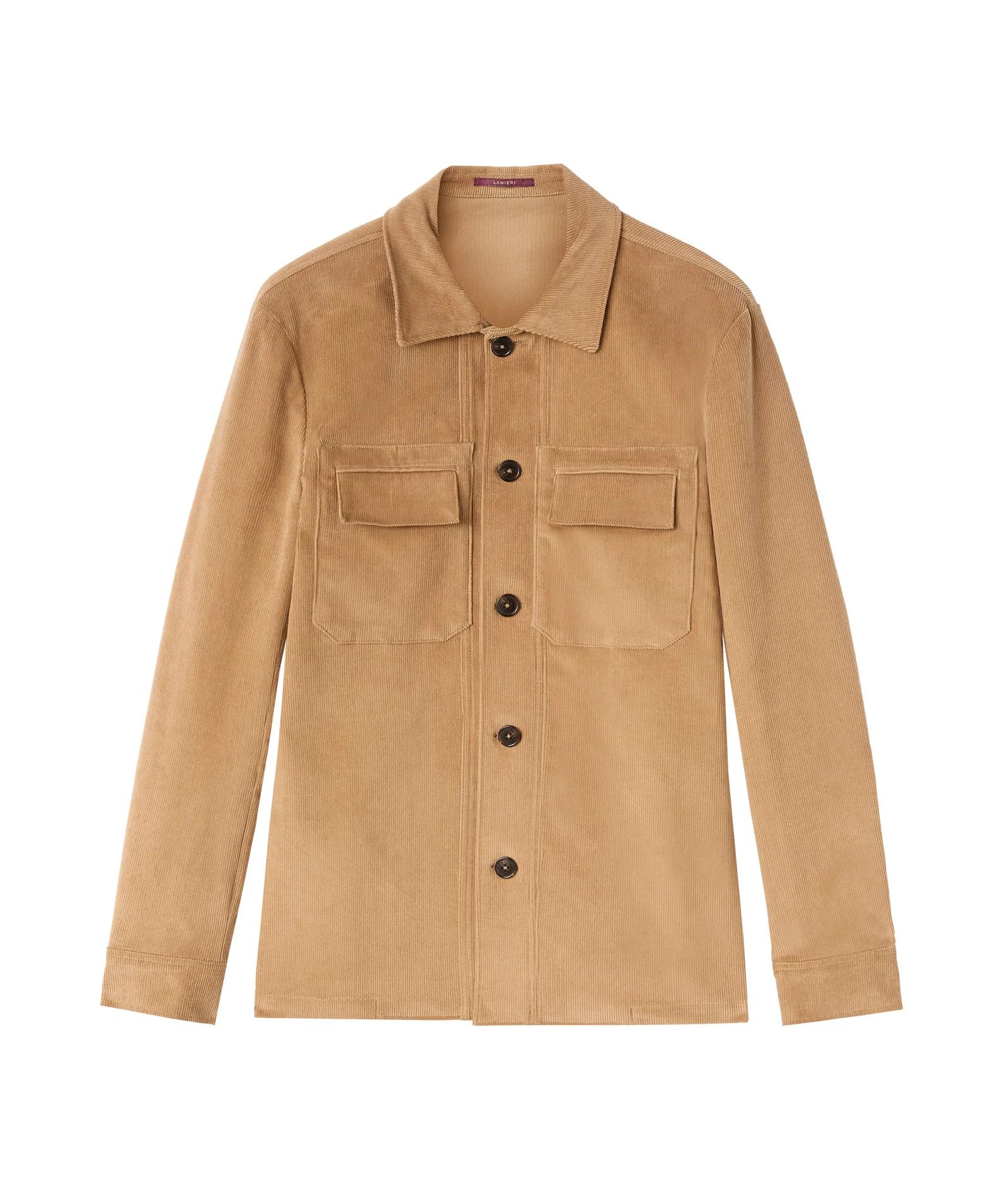 Overshirt beige in velluto di cotone stretch - Image 3