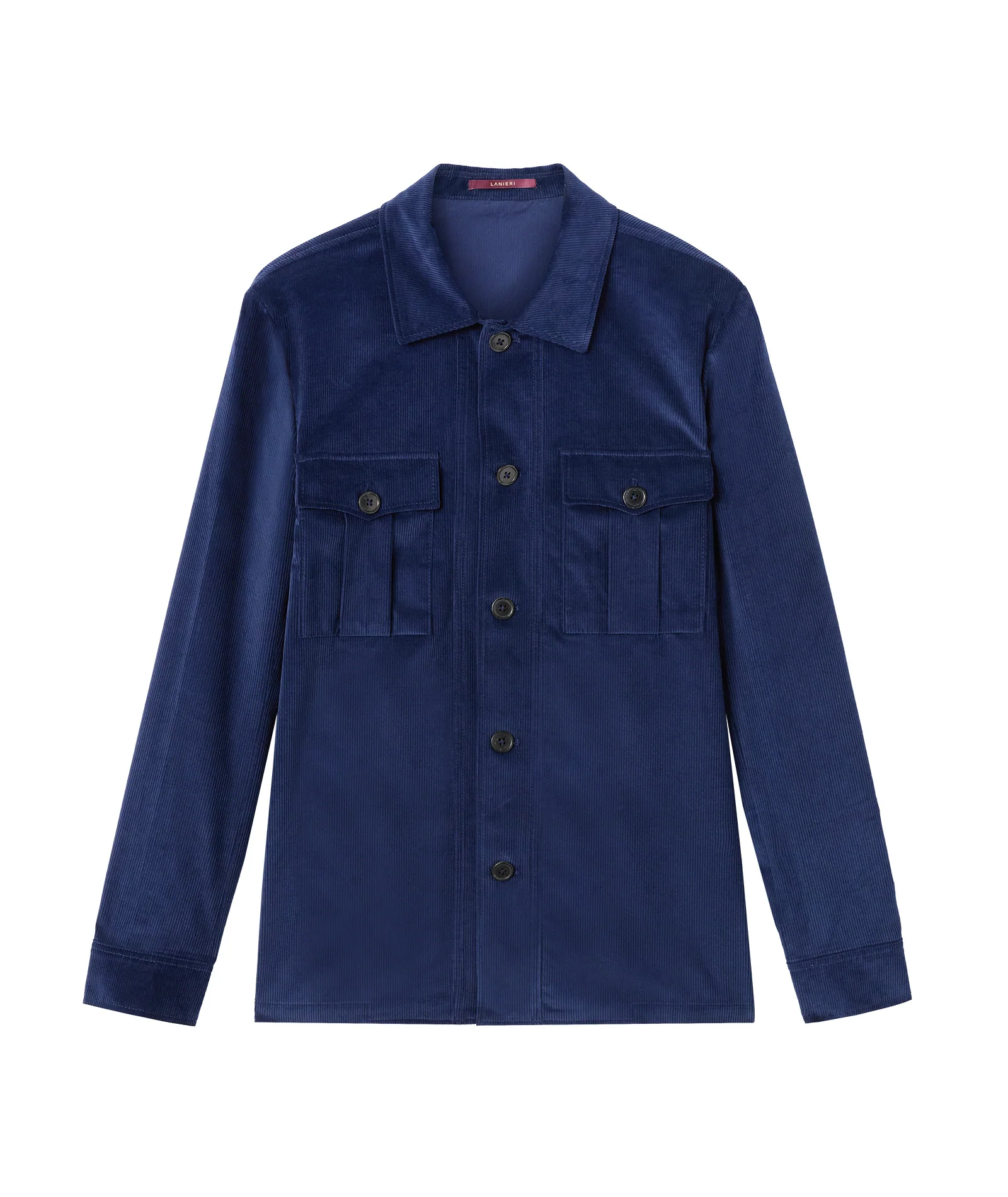 Overshirt blu royal in velluto di cotone stretch - Image 3