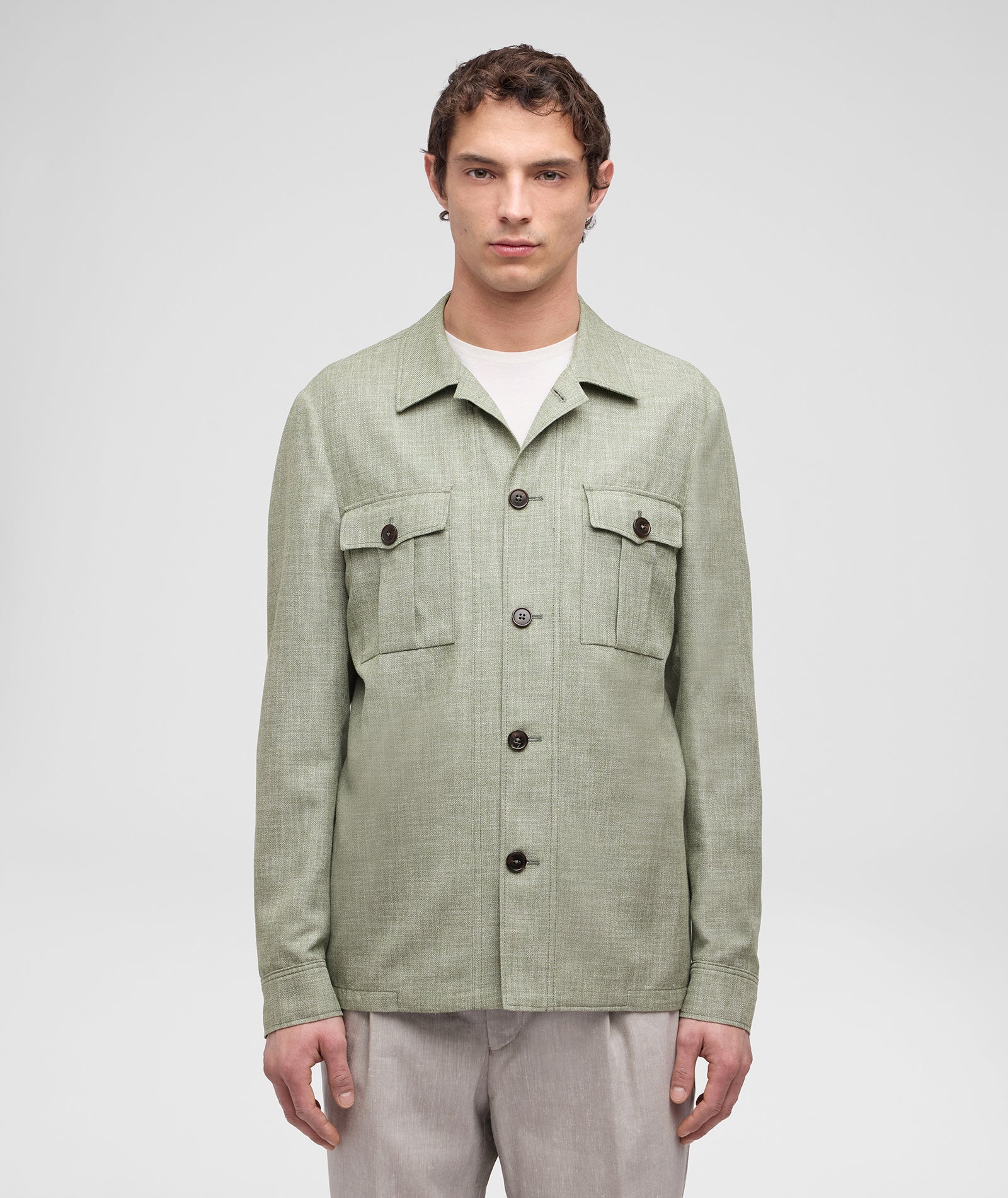 Overshirt in cotone lana verde mélange