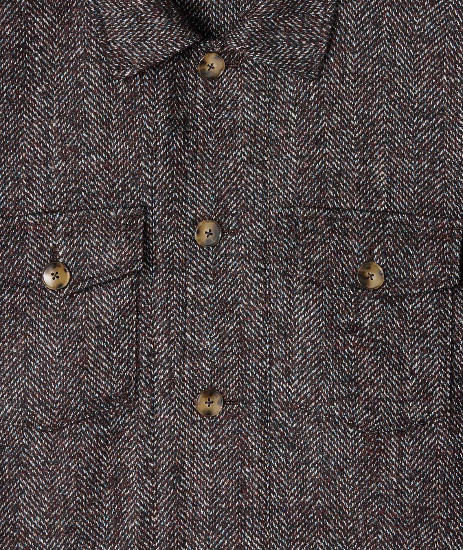 Overshirt in lana e alpaca spigata marrone e azzurra - Image 3