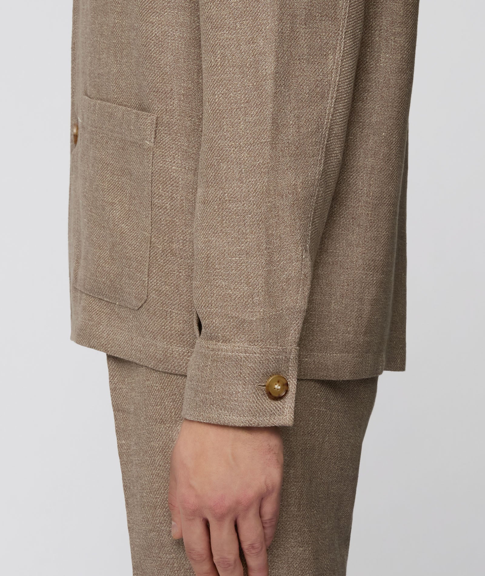 Overshirt in lino-lana-seta microdesign beige - Image 3