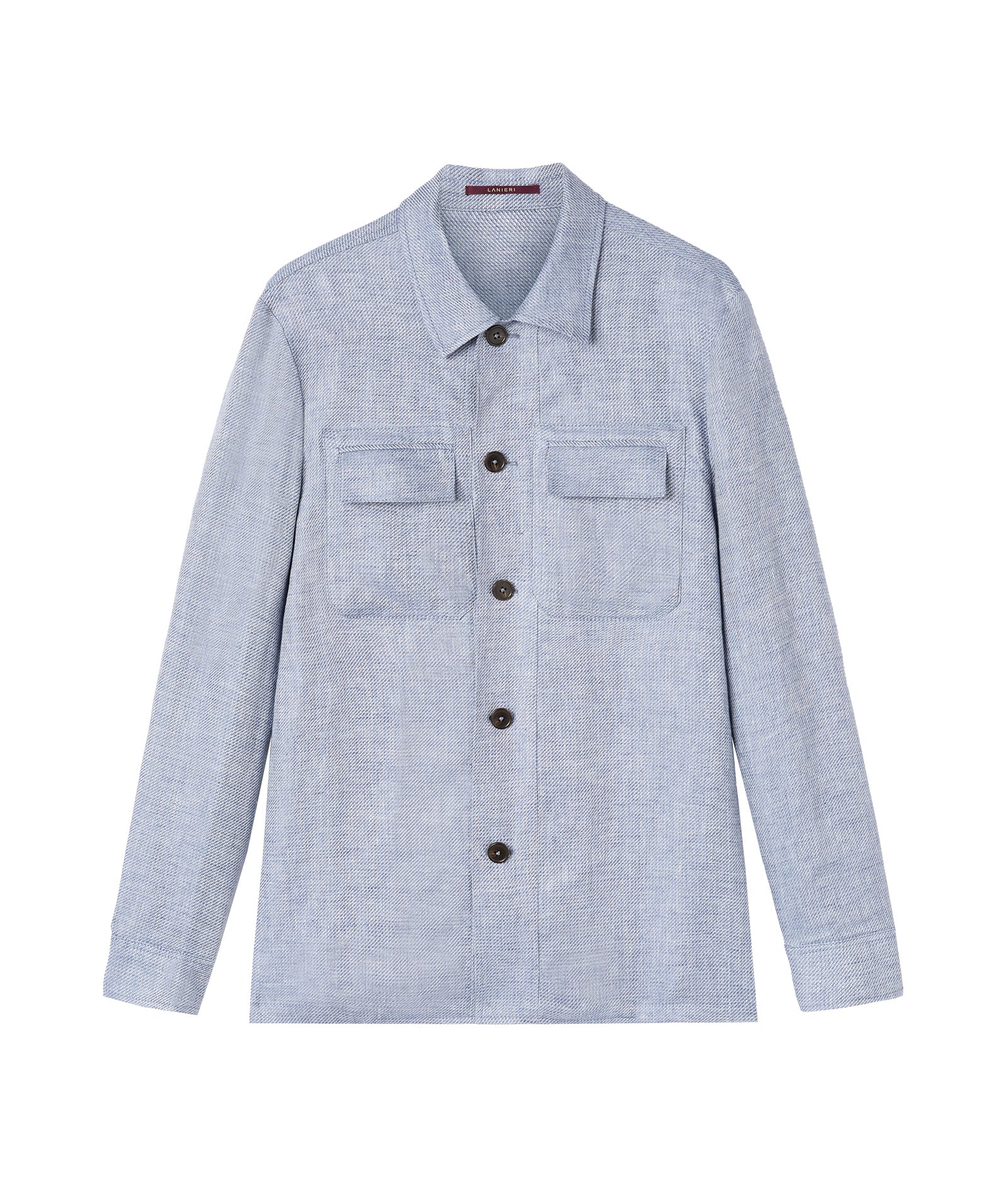 Overshirt in lino microdesign diagonale azzurra - Image 3