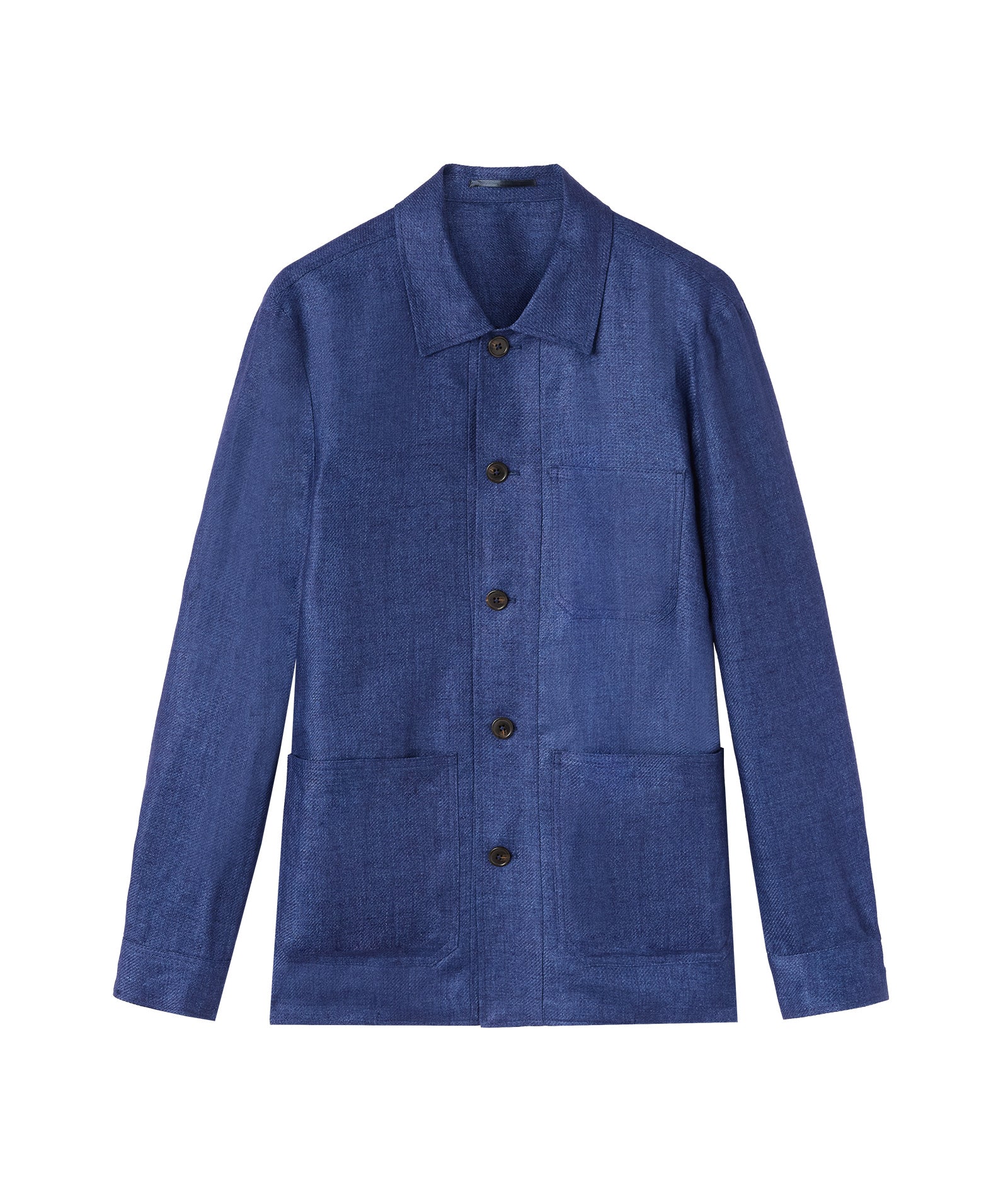 Overshirt in lino microdesign diagonale blu denim - Image 3