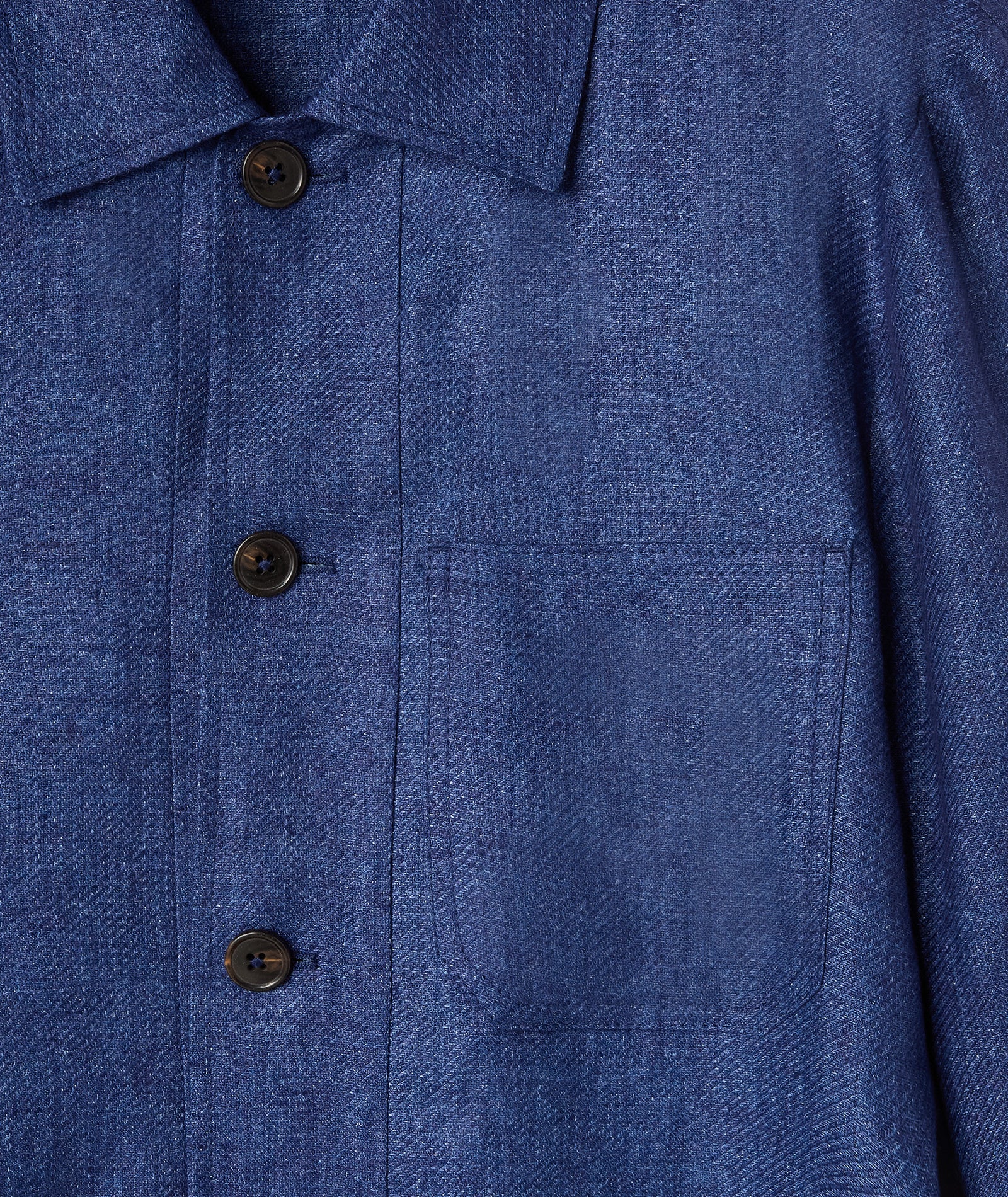 Overshirt in lino microdesign diagonale blu denim - Image 4