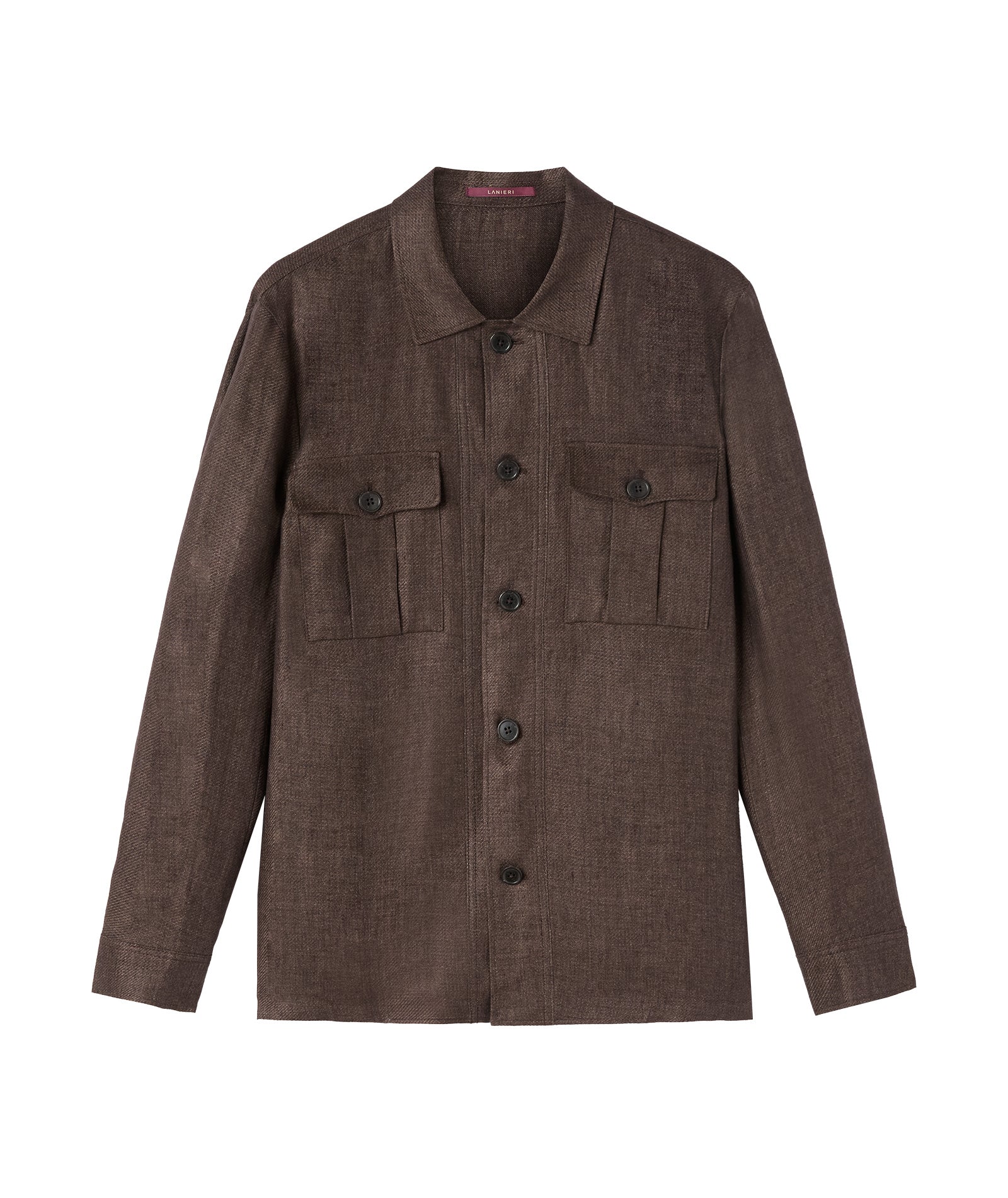 Overshirt in lino microdesign diagonale marrone - Image 3