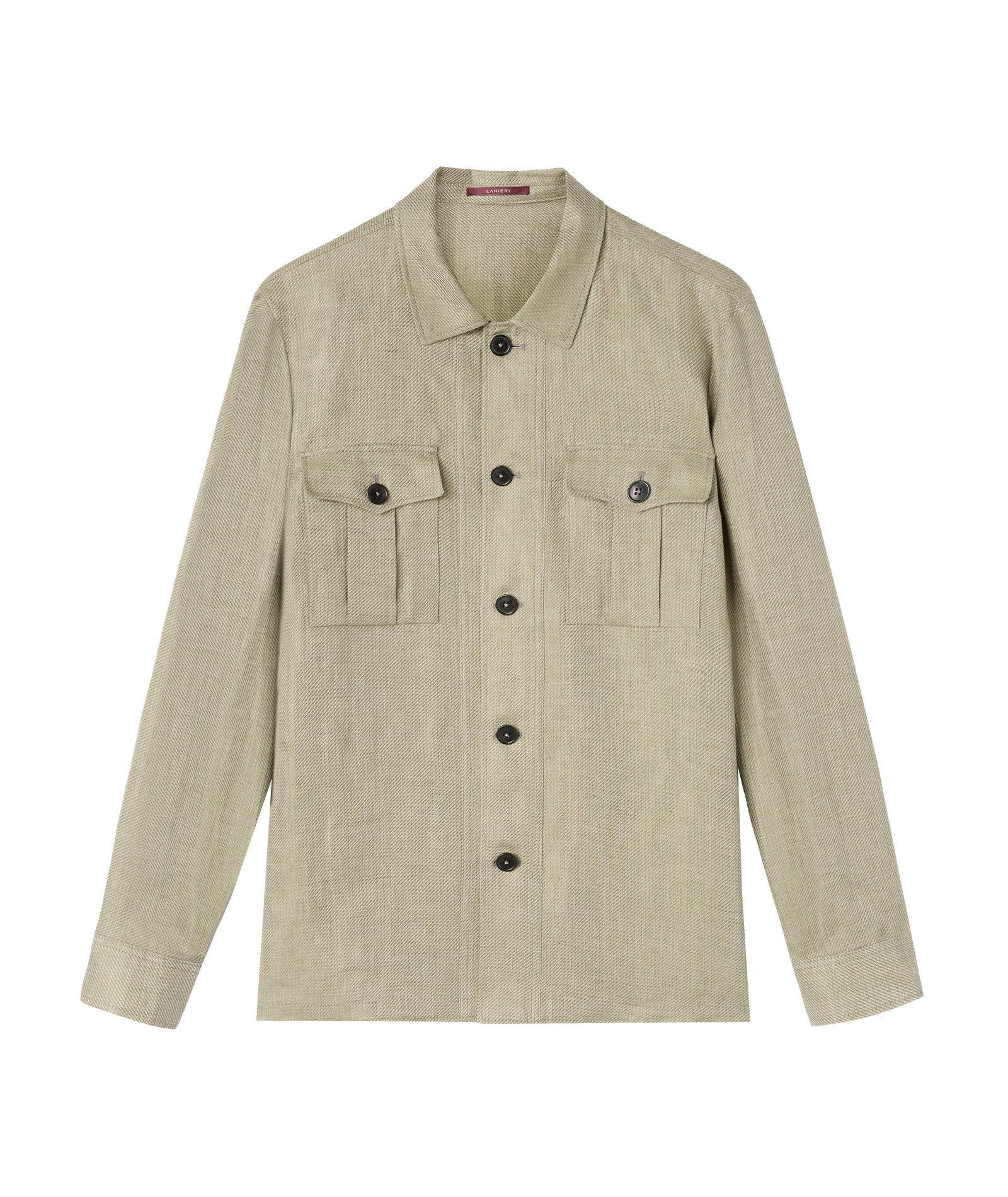Overshirt in lino microdesign diagonale verde - Image 3