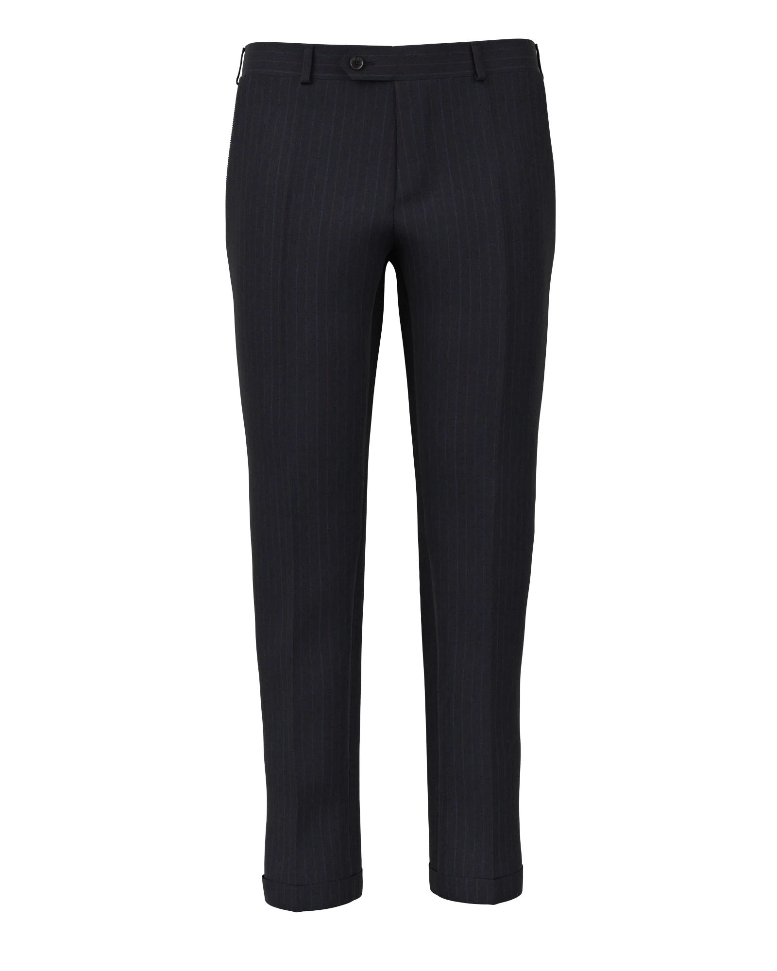 Pantaloni gessati in lana blu navy