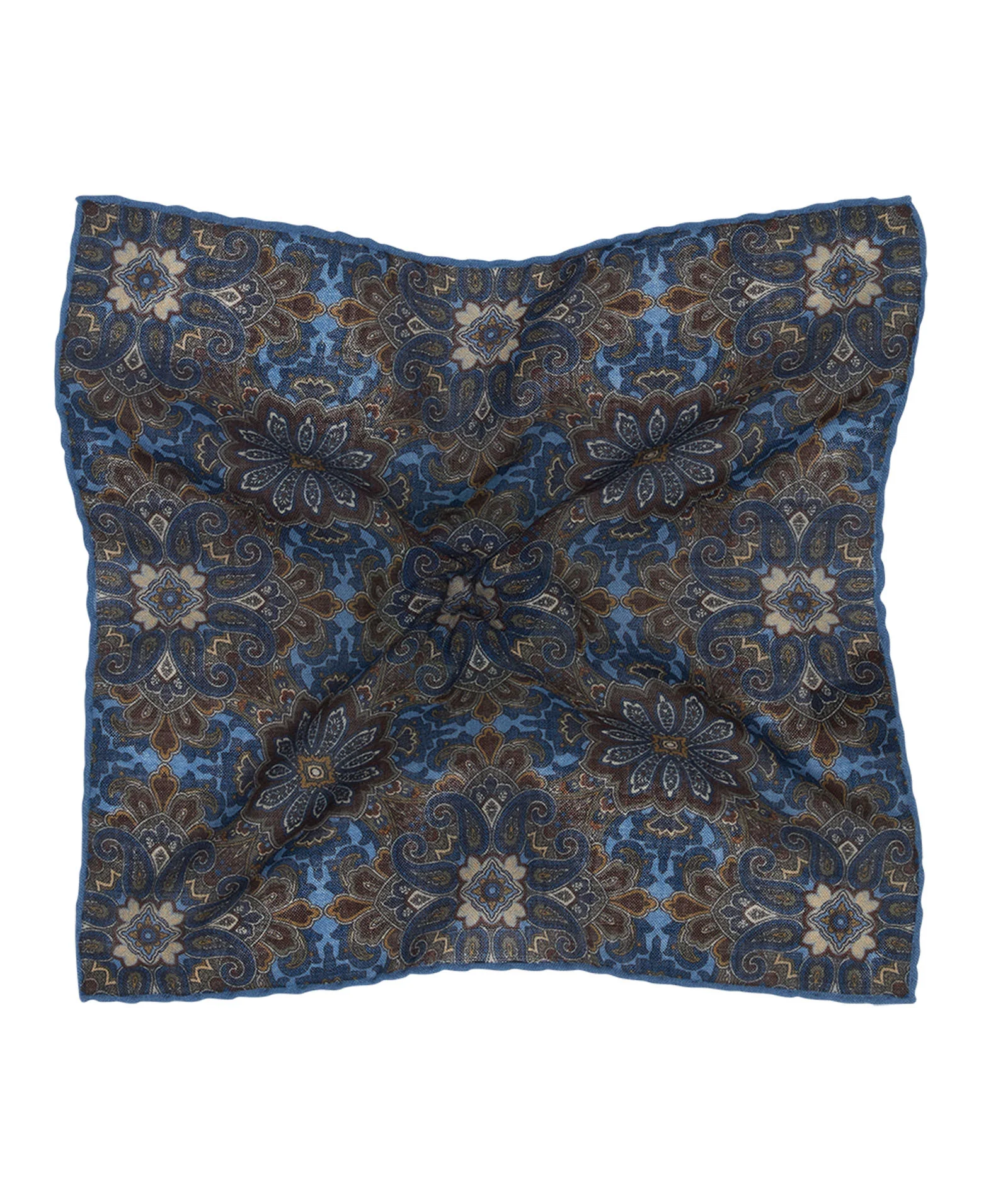 Pochette in lana con stampa paisley azzurro e blu