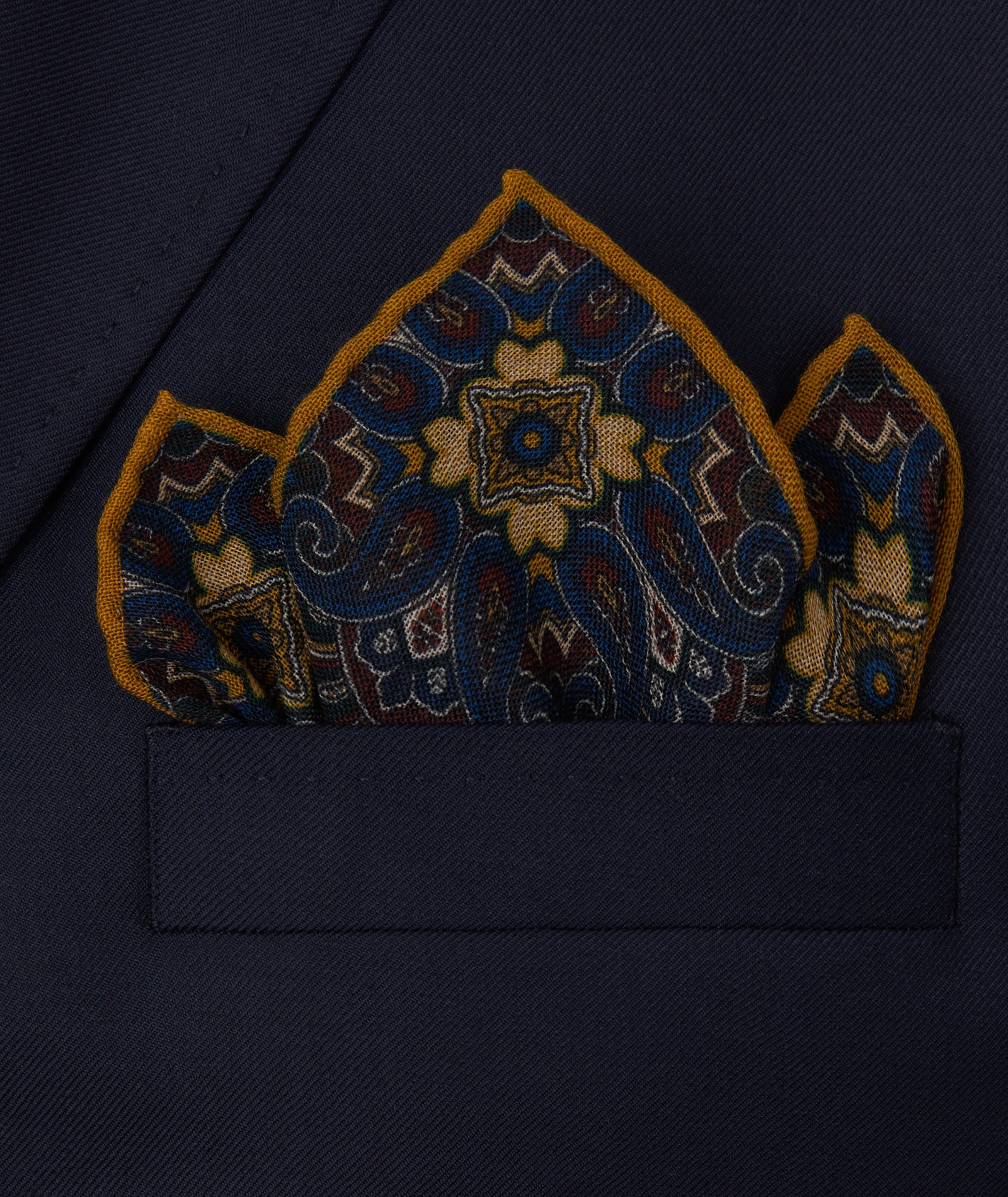 Pochette in lana con stampa paisley marrone e blu - Image 2