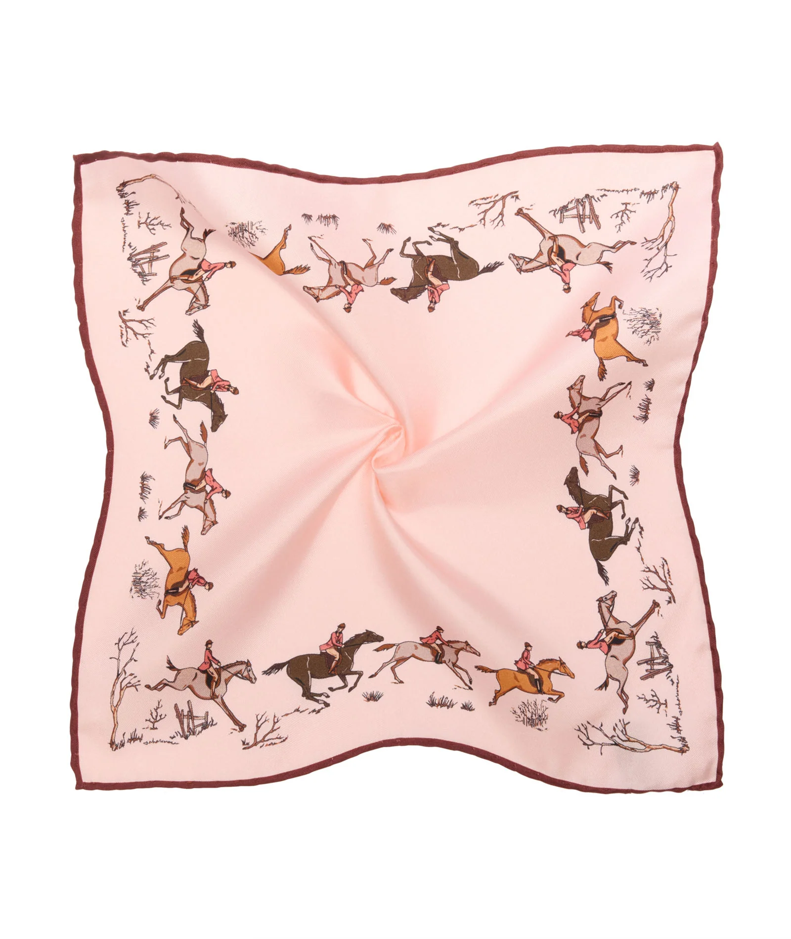 Pochette in twill di seta tema caccia rosa